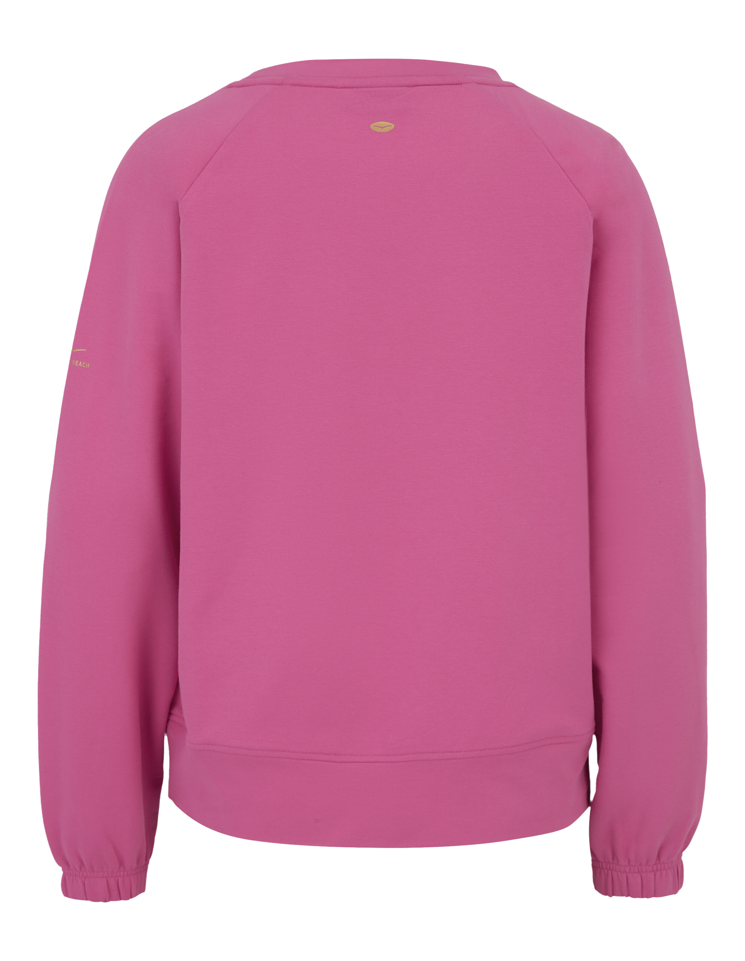 Rückansicht eines kuscheligen rosa ELBSAND-Sweatshirts mit langen Ärmeln und Rippbündchen.