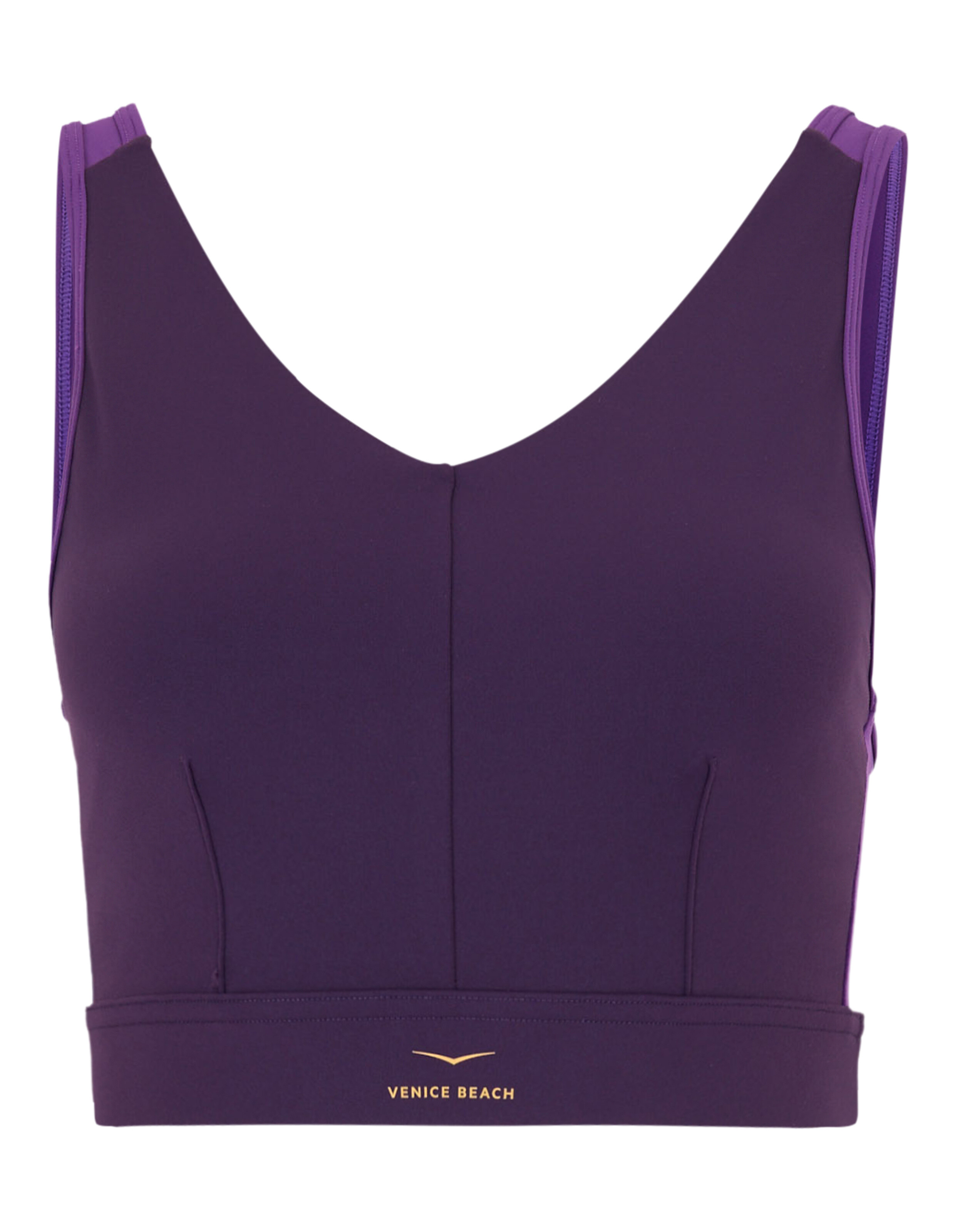 Lilafarbener Venice Beach Sport-BH mit V-Ausschnitt und bequemer, lässiger Passform.