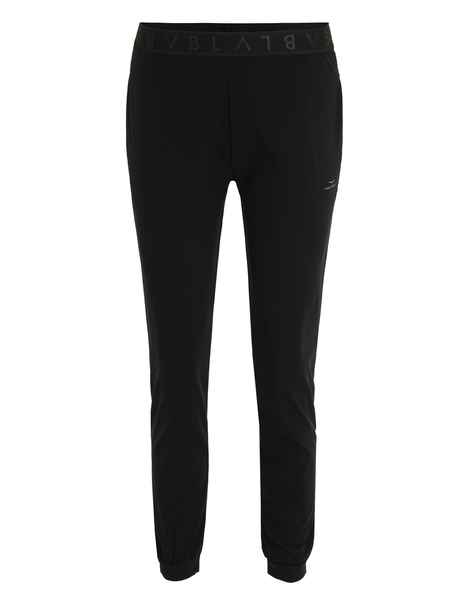 Schwarze, lässige Jogginghose mit elastischem Bund und Bündchen an den Knöcheln für mehr Komfort.