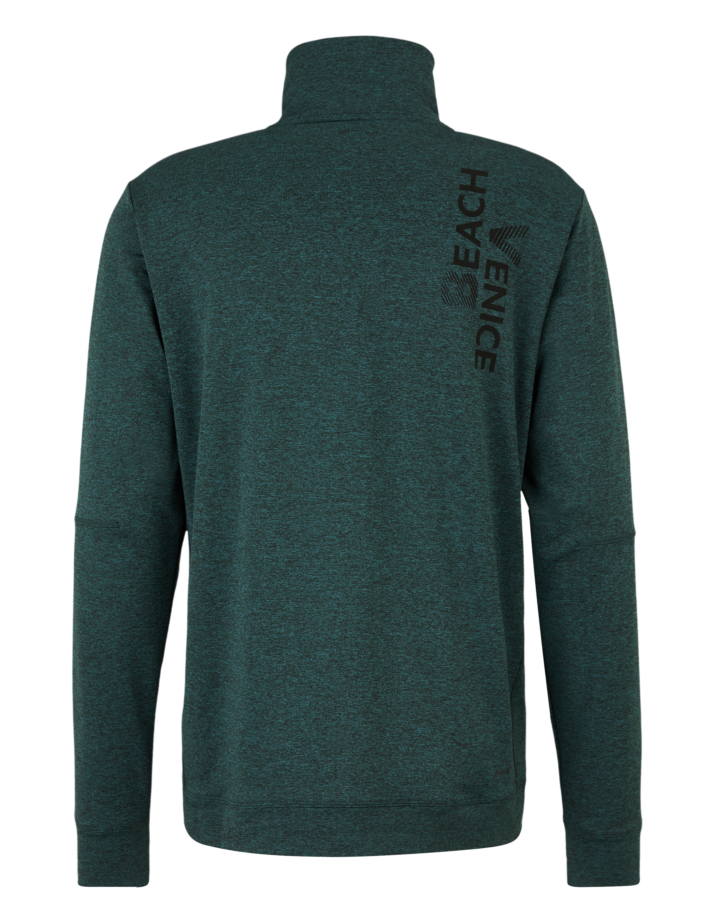Dunkelgrüner Herrenpullover mit hohem Kragen und stylischem Logo-Detail.