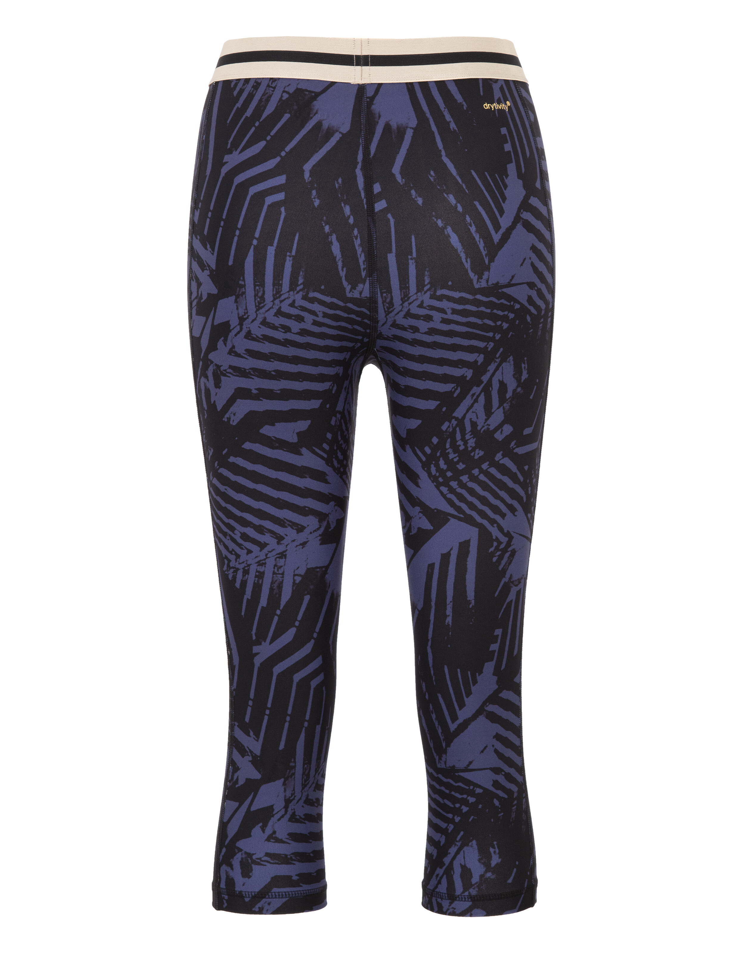 Marineblau gemusterte Capri-Leggings mit bequemem Bund für Freizeitkleidung.