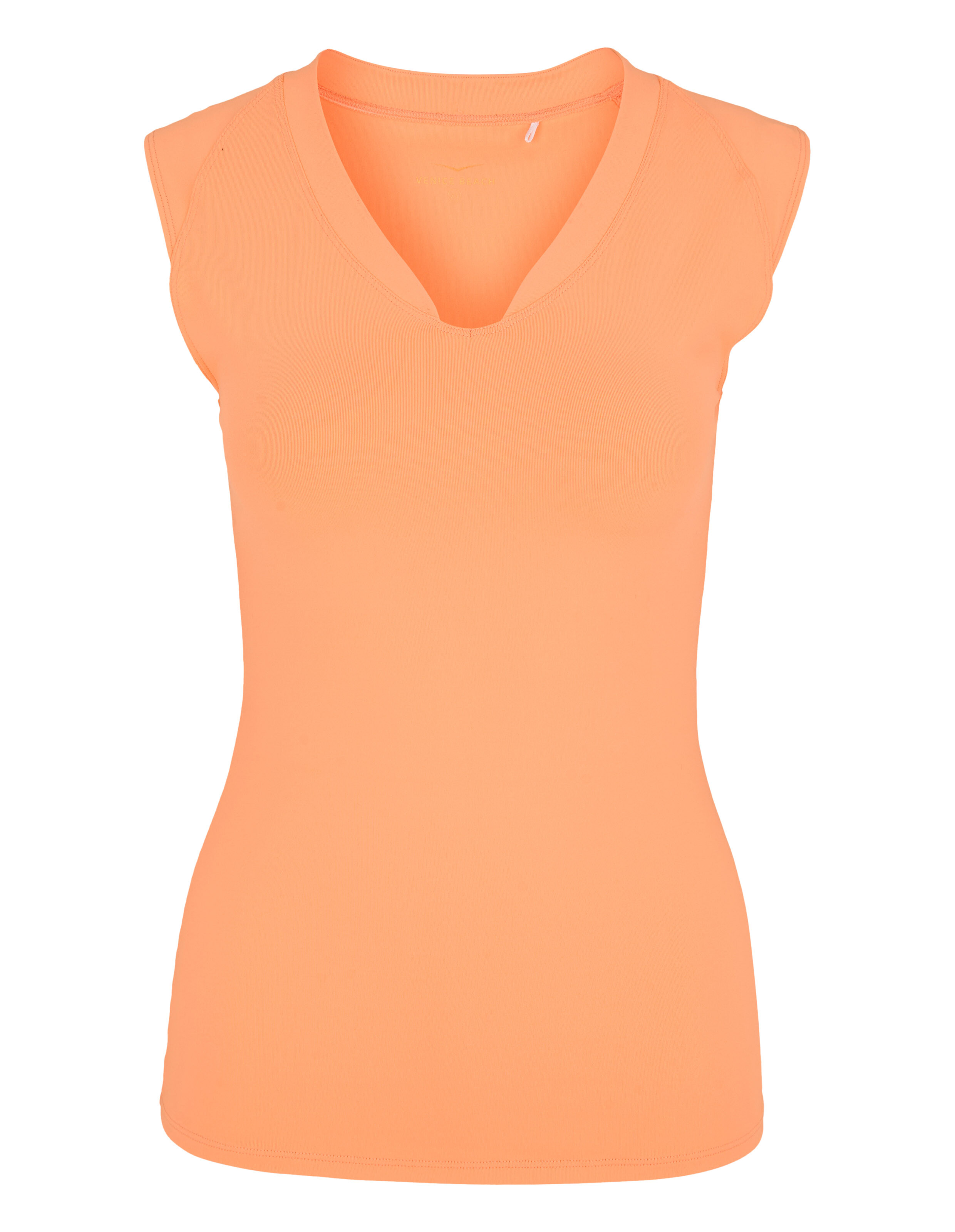 Ärmelloses Top mit V-Ausschnitt in leuchtendem Orange, perfekt für Freizeitkleidung.