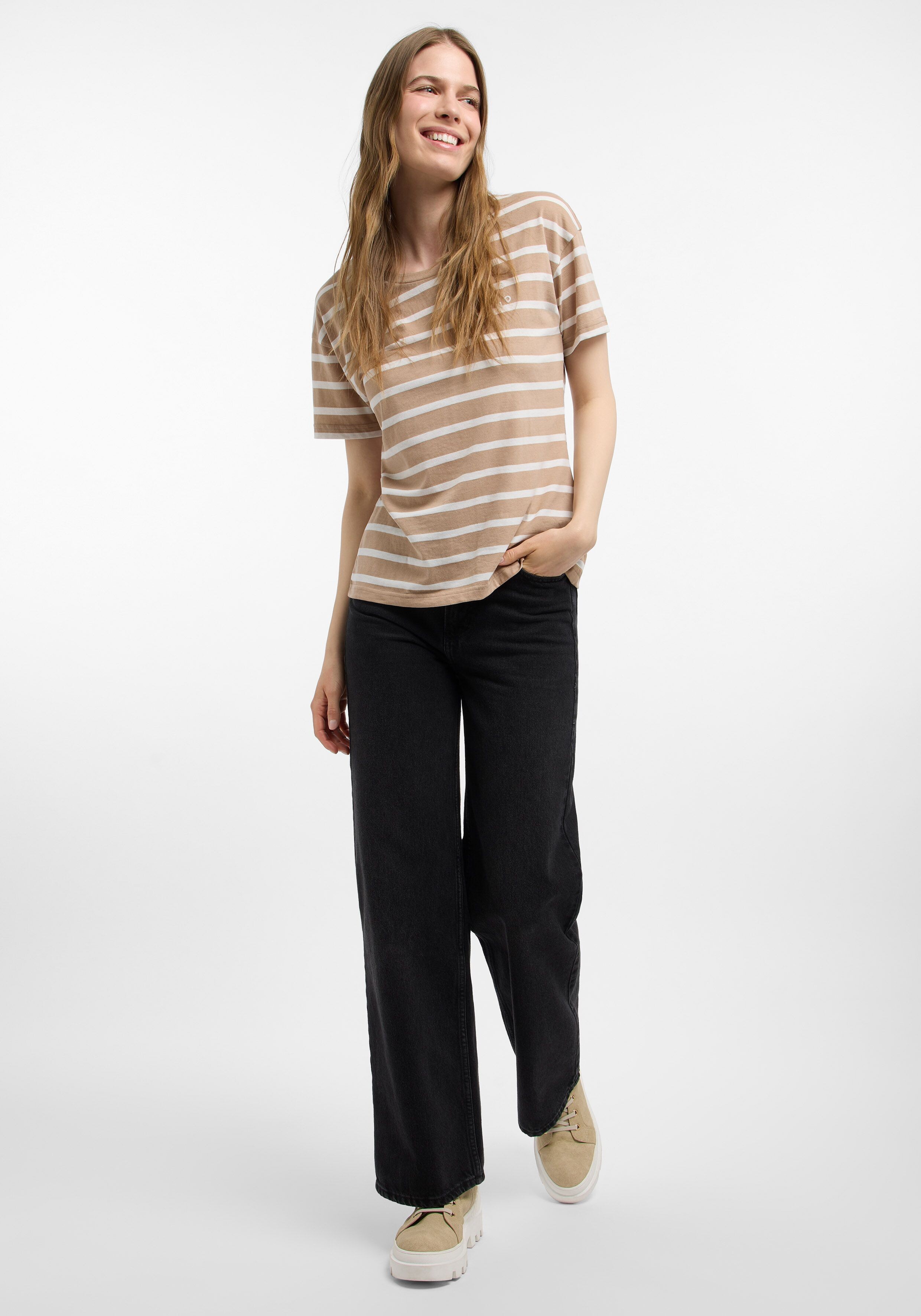 ELBSAND Uumi T-shirt Nougat_ Cloud White_ stripe