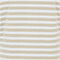 Beigefarbenes T-Shirt mit weißen horizontalen Streifen; kurzen Ärmeln und Rundhalsausschnitt; schlichtes Design.