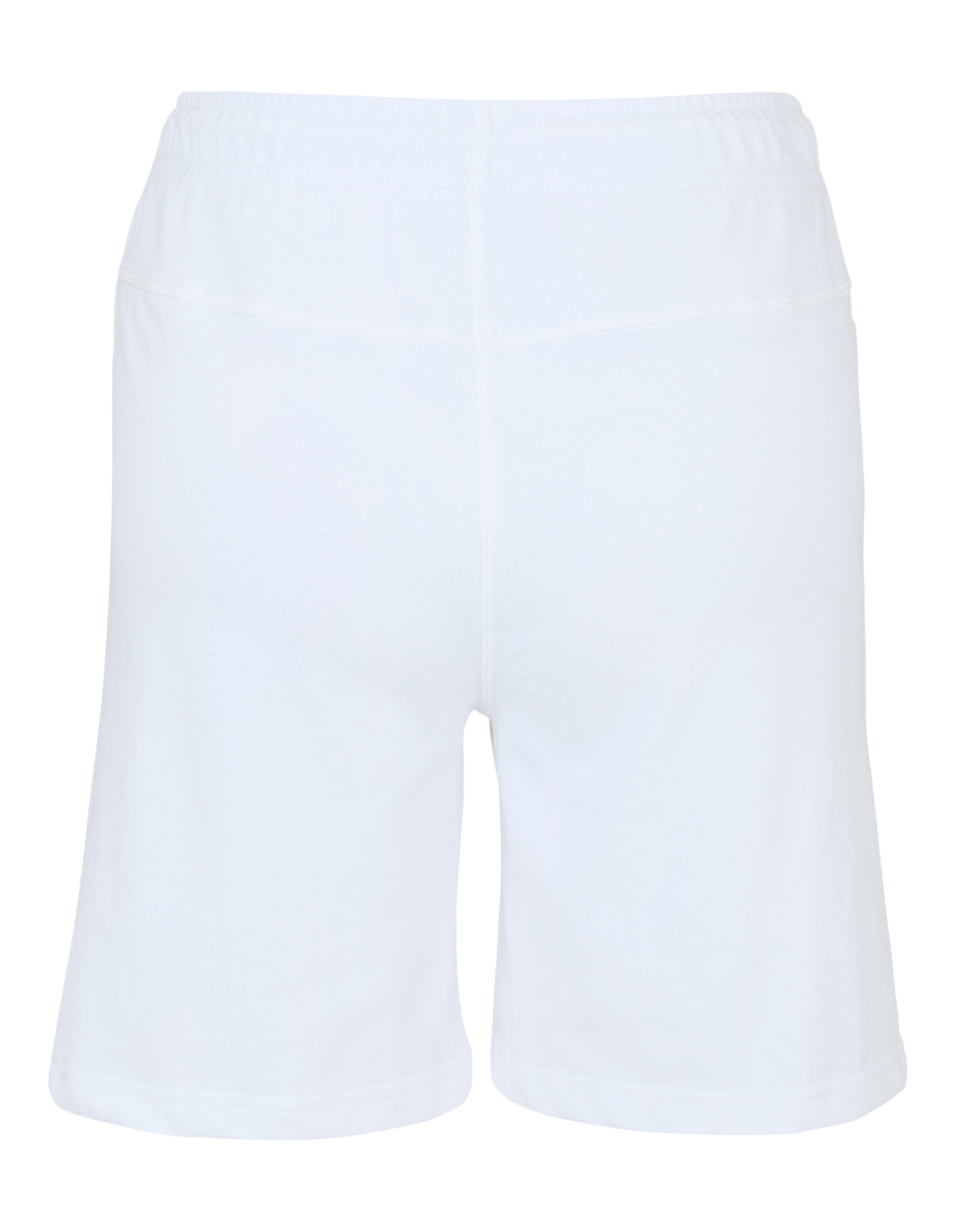 Weiße, knielange Shorts mit elastischem Bund und geradem Bein.