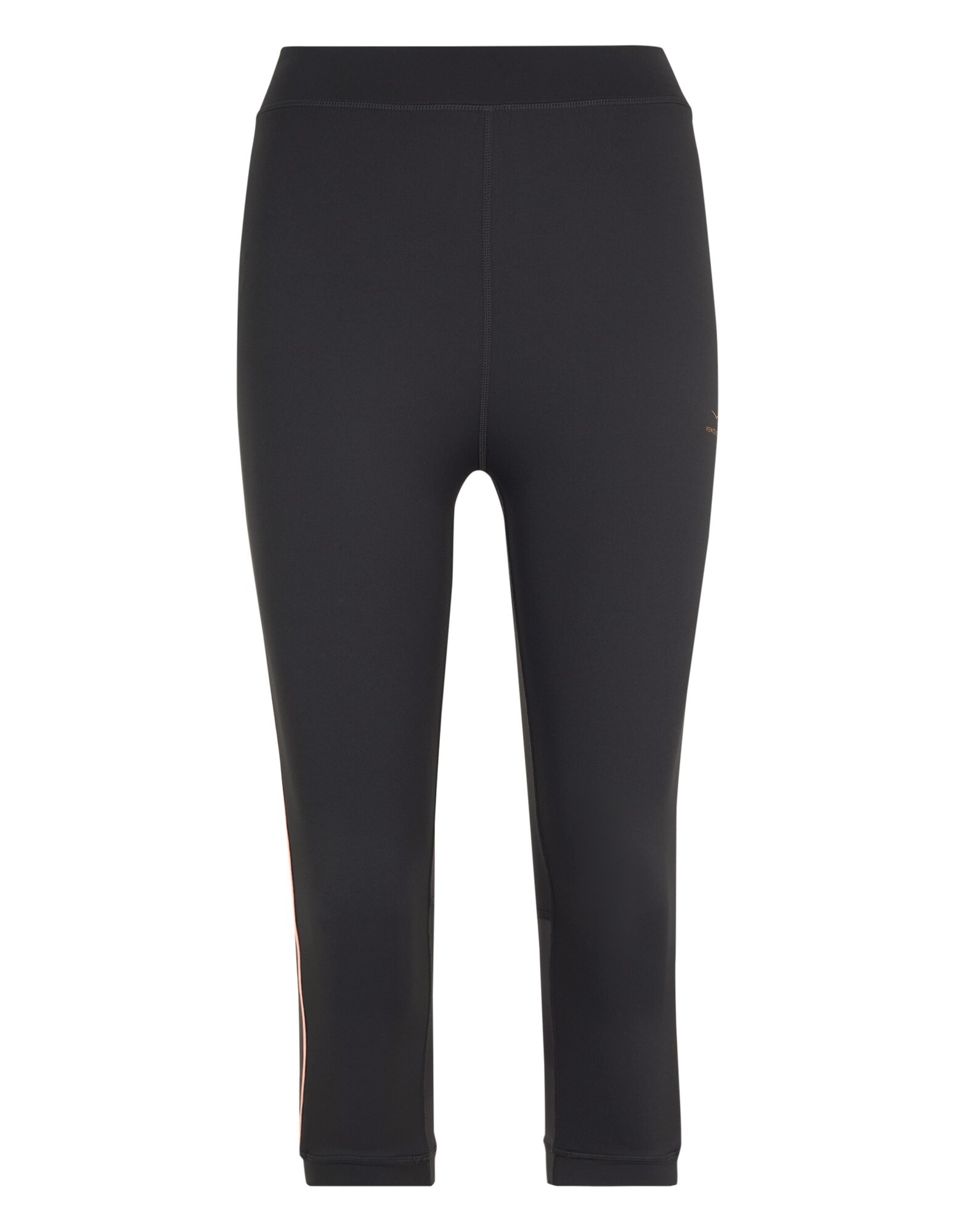 Schwarze, kurze Leggings mit elegantem Design und dezenten Seitendetails.