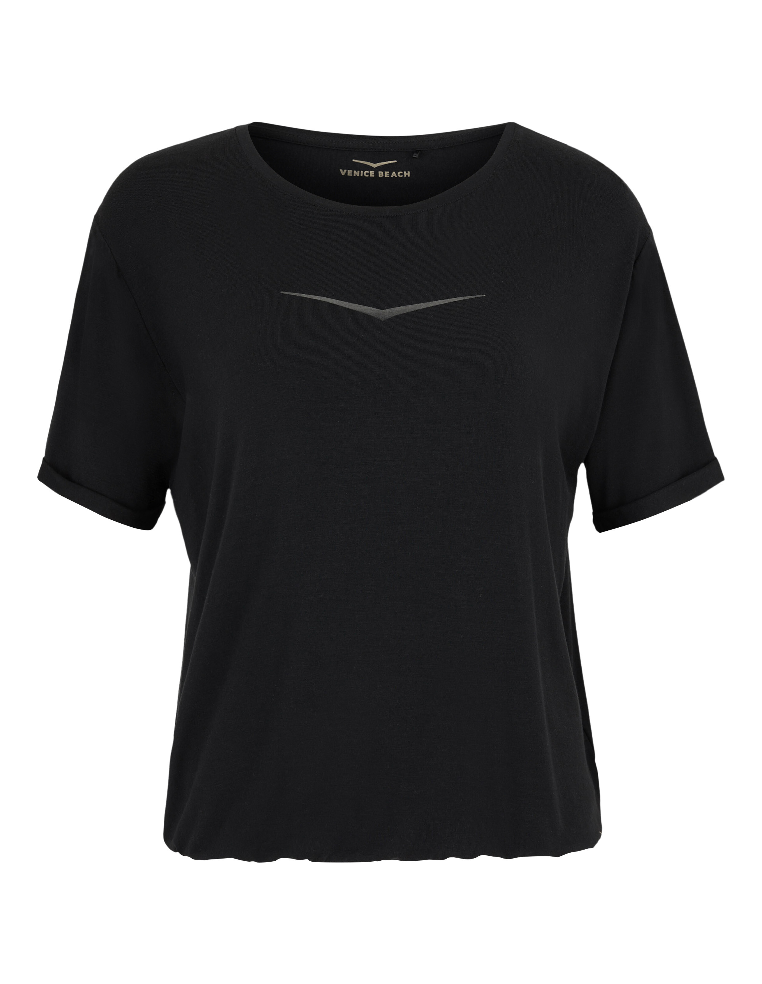 Schwarzes, lässiges T-Shirt mit kurzen Ärmeln und entspannter Passform für angenehmen Tragekomfort.