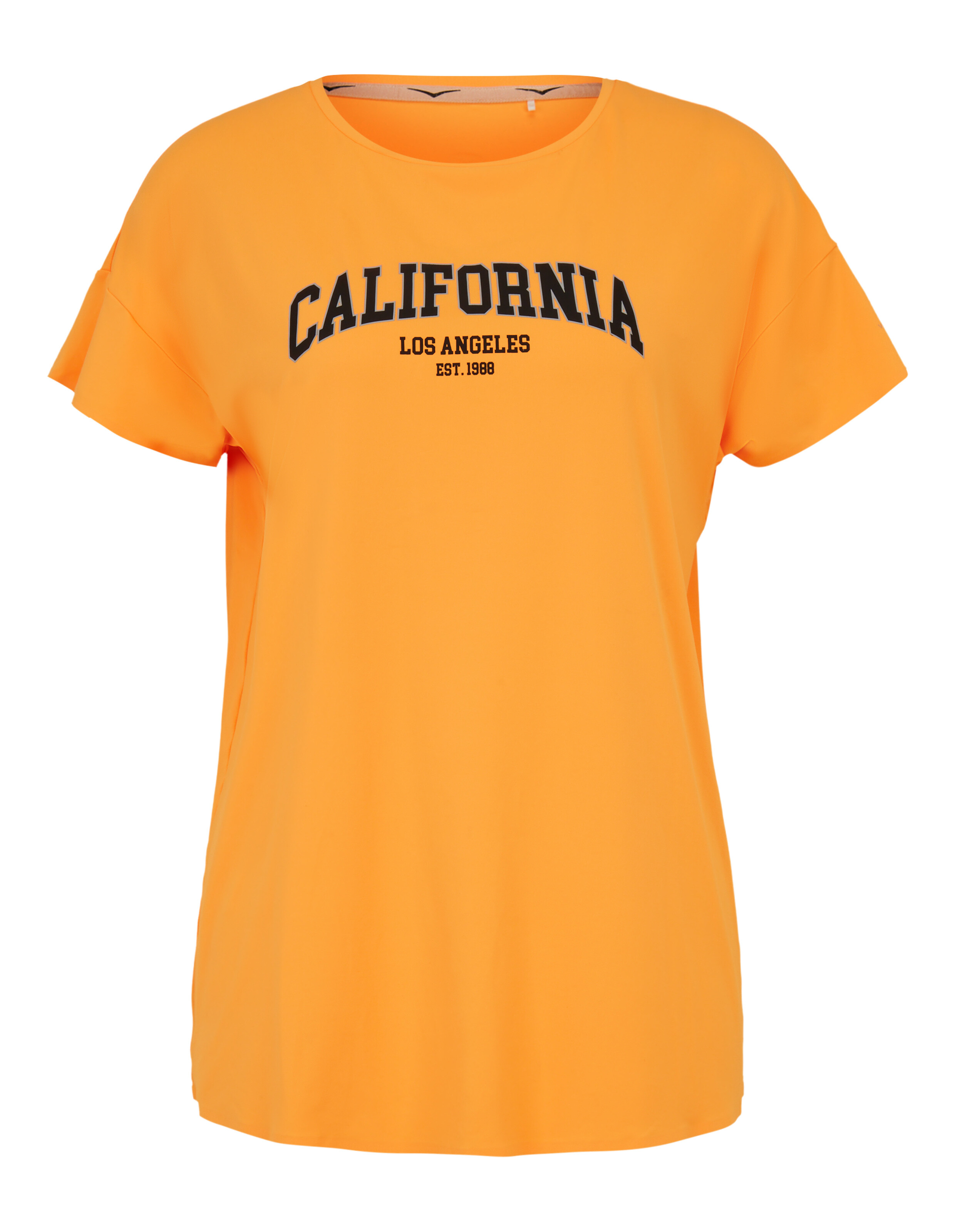 Lässiges T-Shirt in leuchtendem Orange mit „California Los Angeles“-Aufdruck, entspannte Passform.