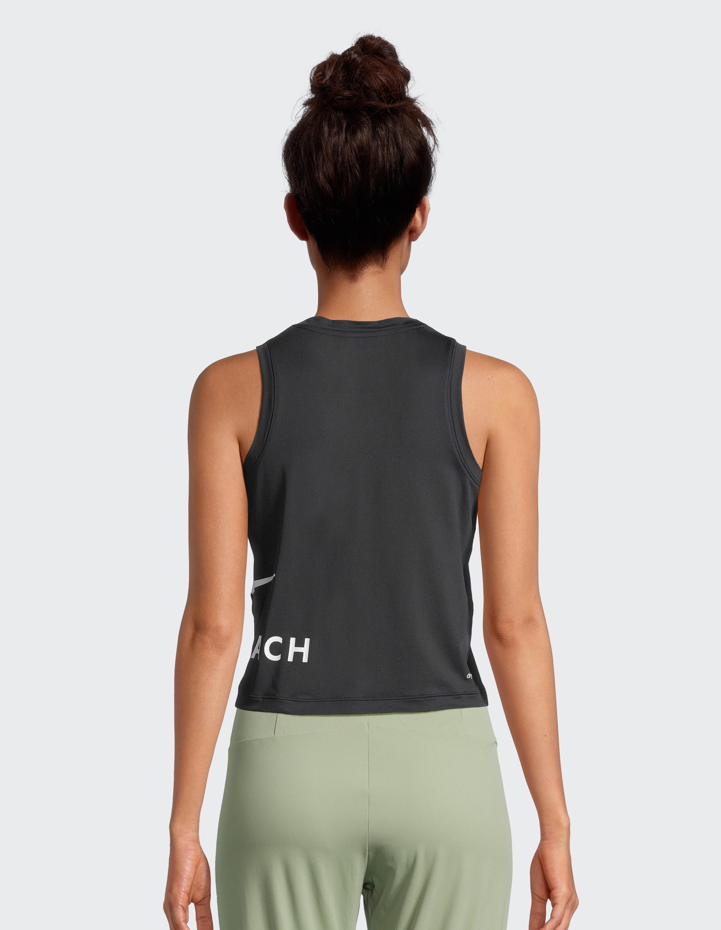 Rückansicht eines schwarzen Venice Beach Top Yael-Tanktops für Freizeitkleidung.