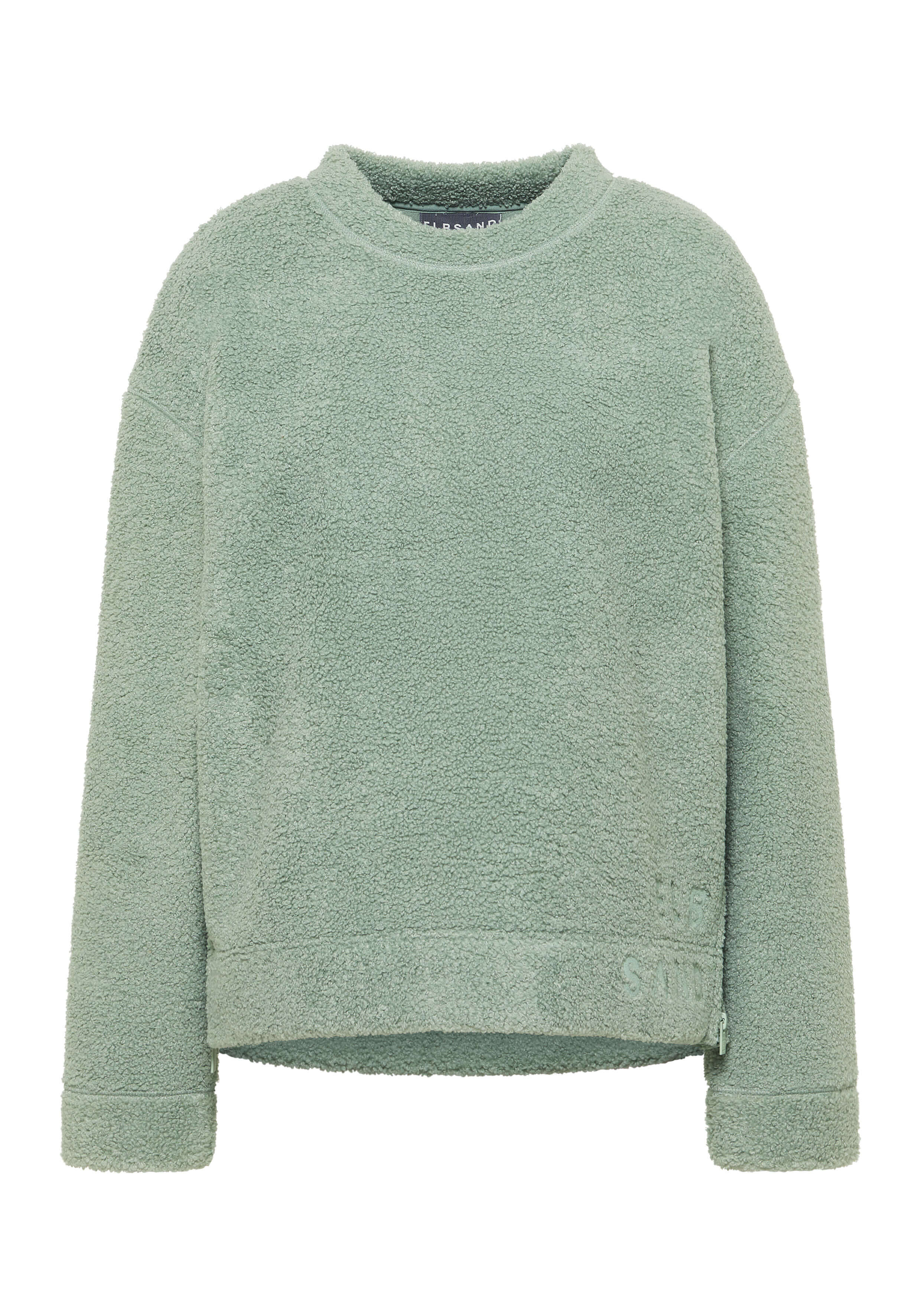 Kuscheliger salbeigrüner Teddy-Fleecepullover mit langen Ärmeln für lässige Loungewear.