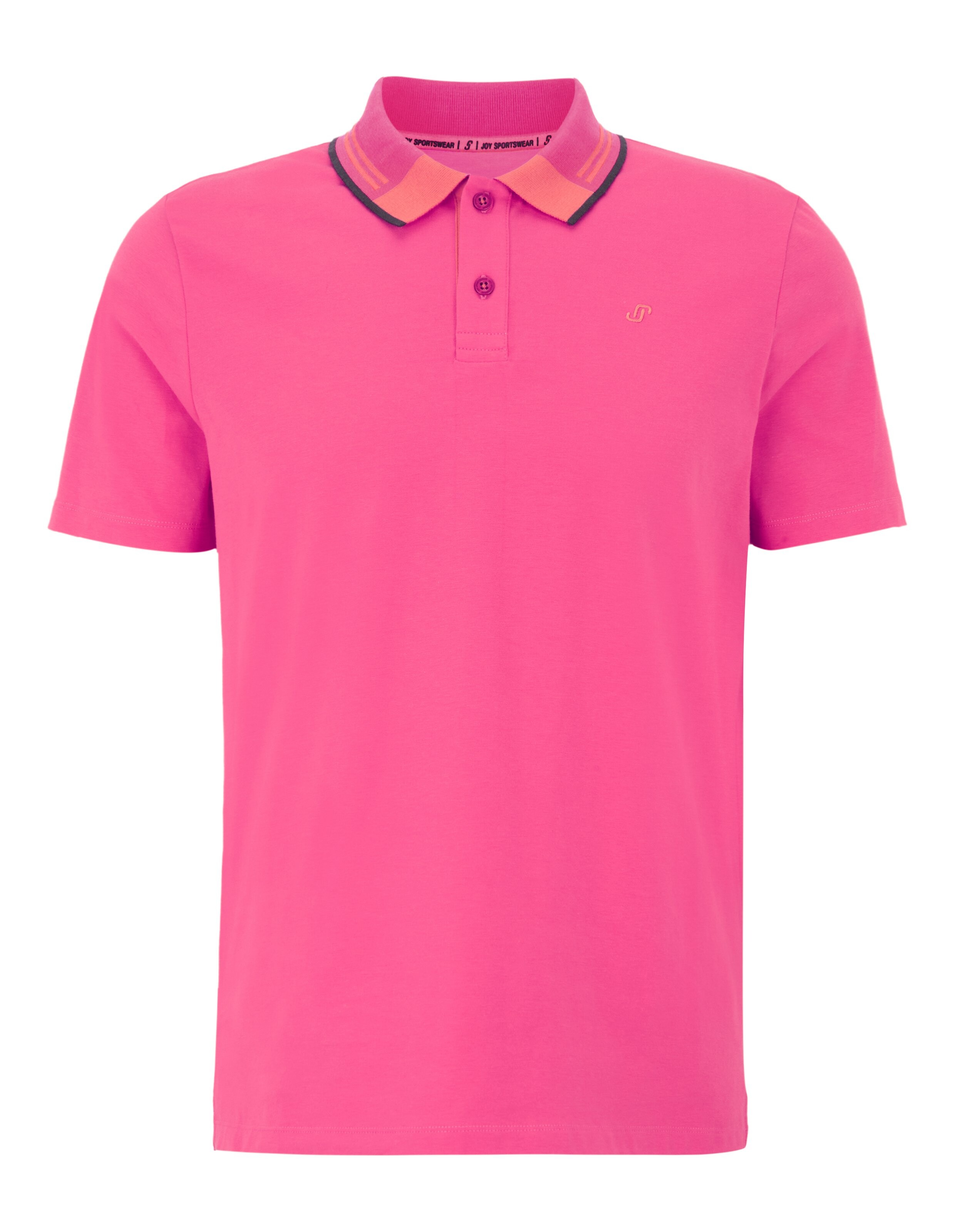 Lässiges Poloshirt in leuchtendem Rosa mit gestreiftem Kragen und Knopfleiste.