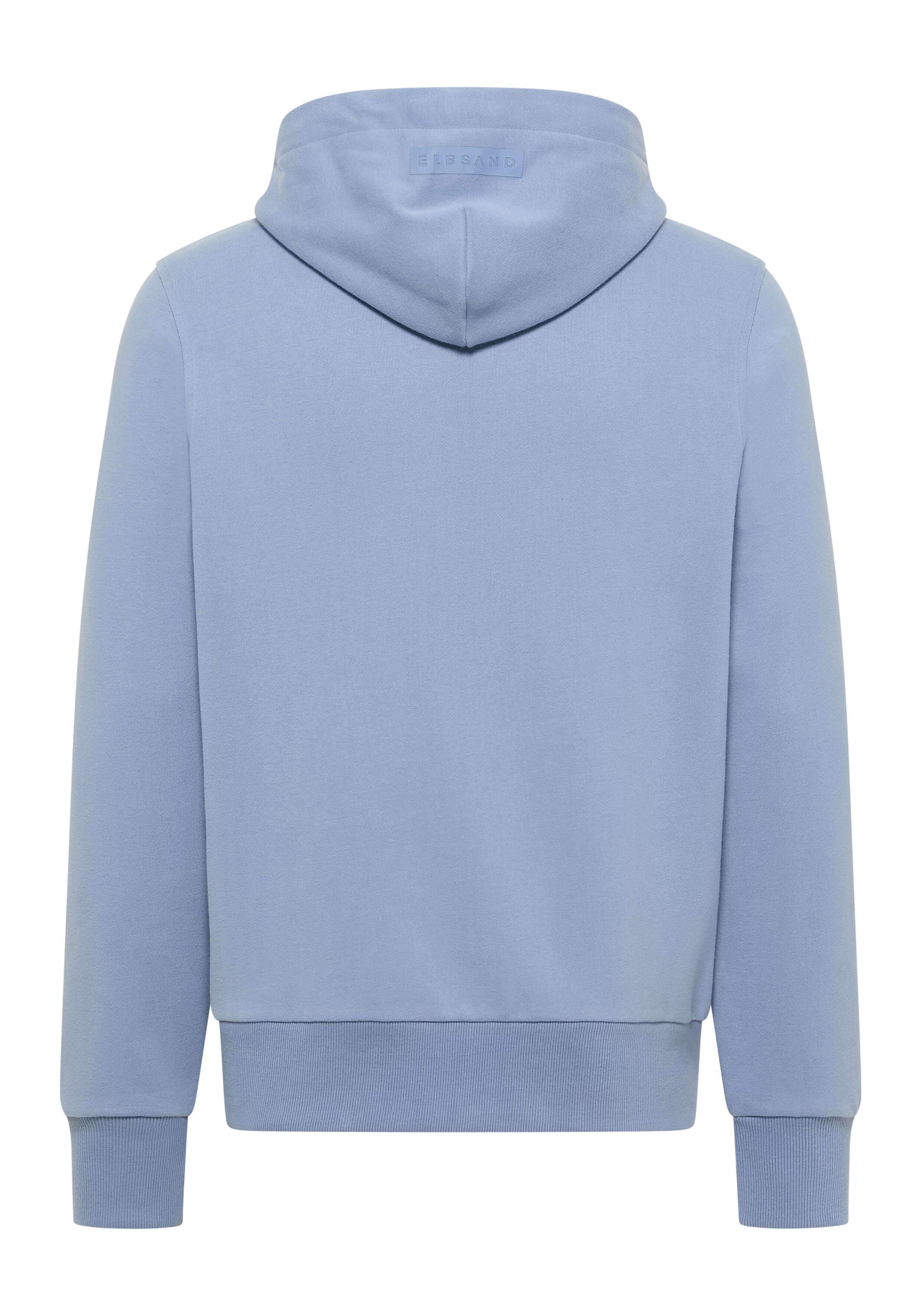 Hellblauer, lässiger Kapuzenpullover mit entspannter Passform und gerippten Bündchen.