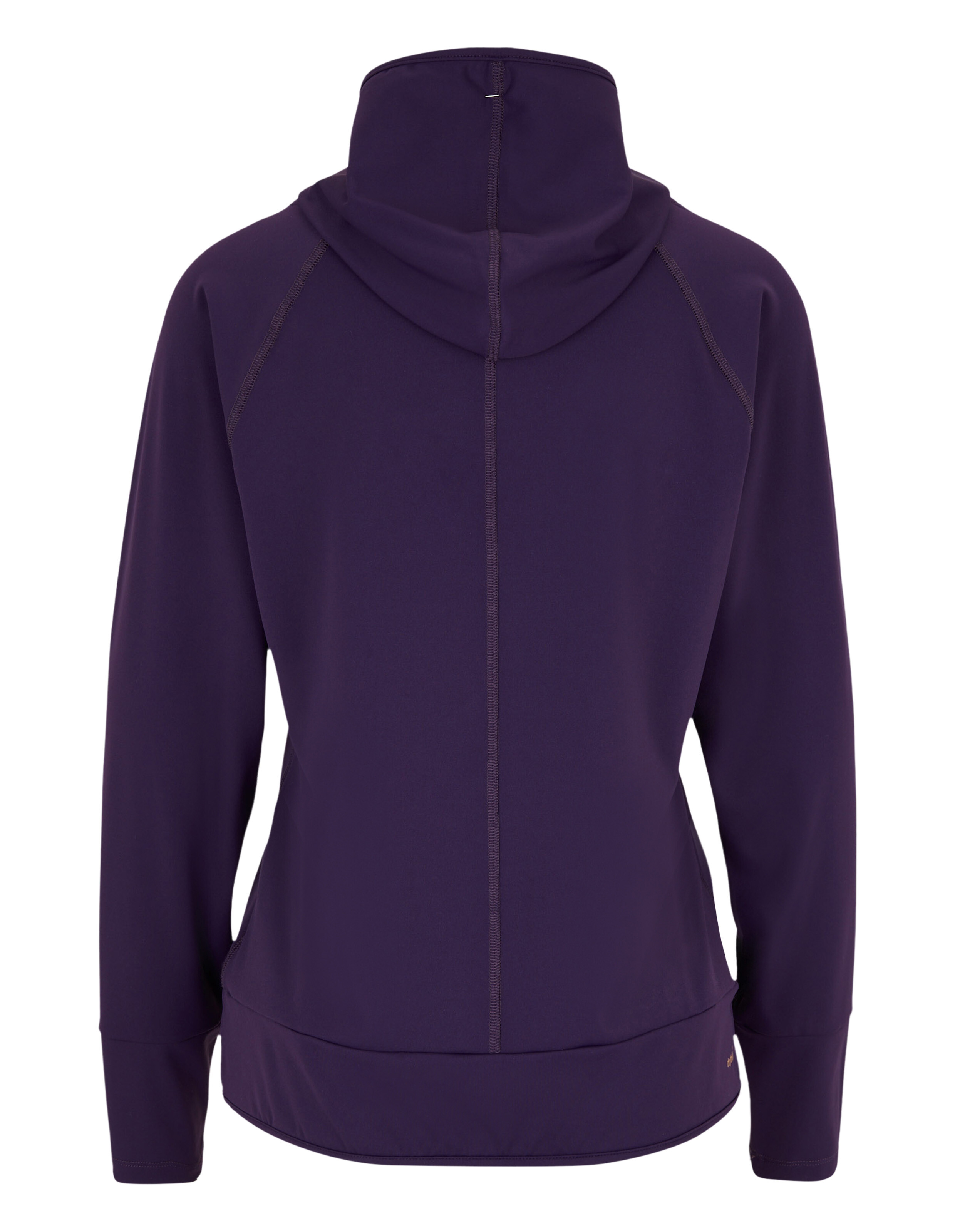Rückansicht eines gemütlichen lilafarbenen Langarm-Kapuzenpullovers für lässige Loungewear.