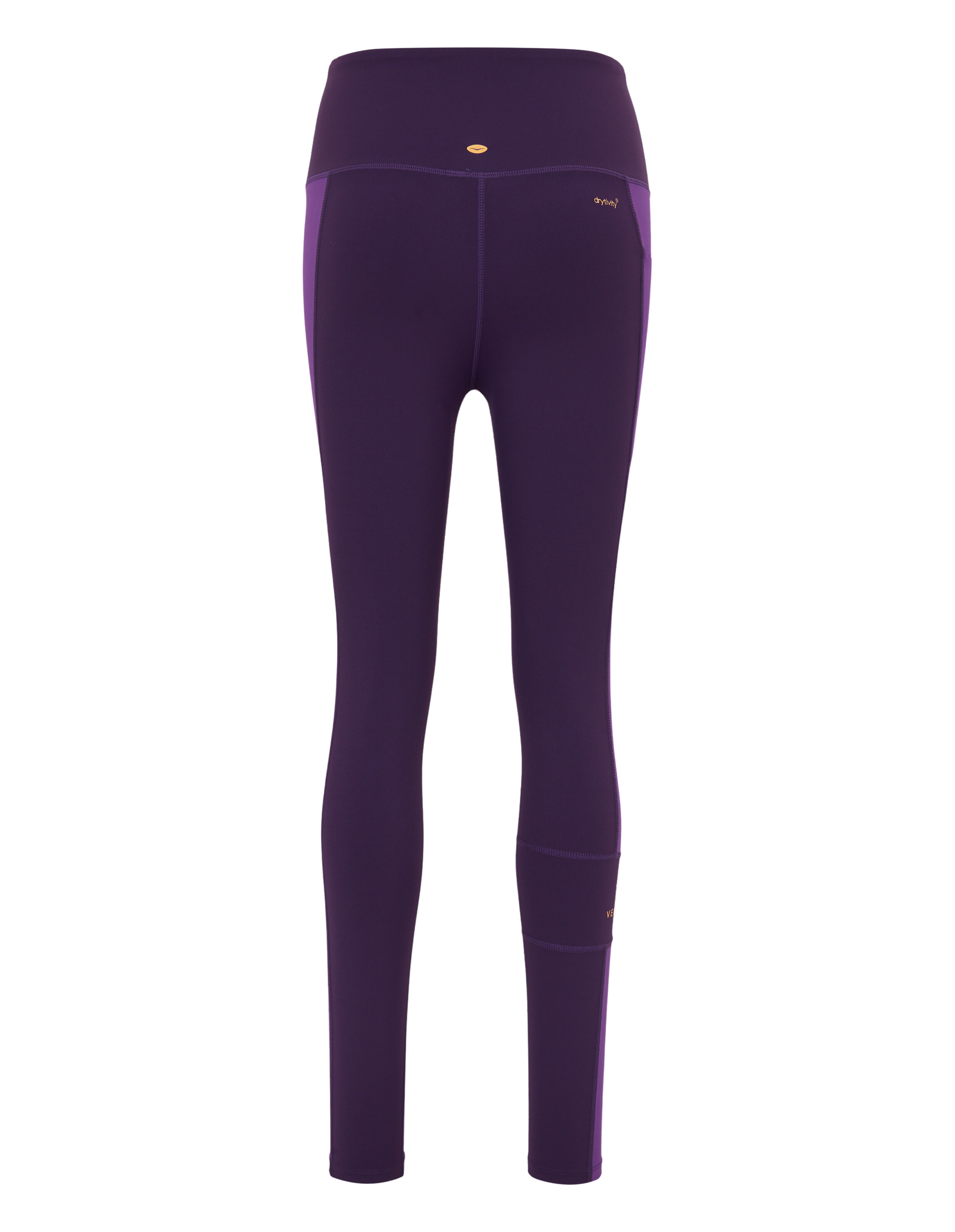 Lila Leggings mit hohem Bund und Seitentaschen für Freizeitkleidung.