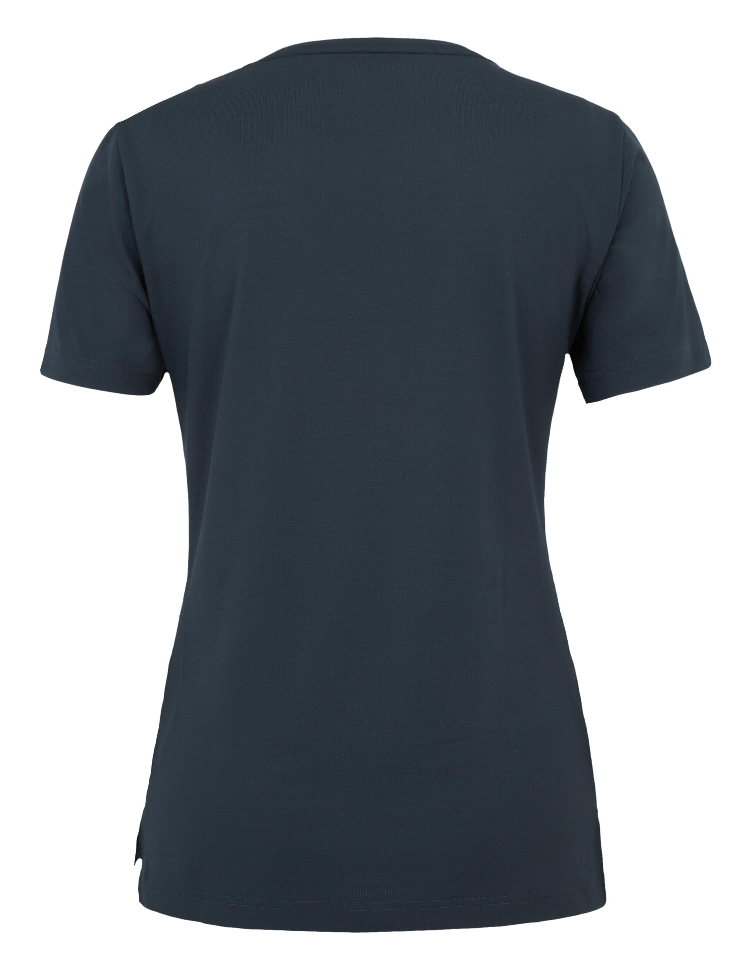Rückansicht eines marineblauen Freizeit-T-Shirts mit kurzen Ärmeln und entspannter Passform.
