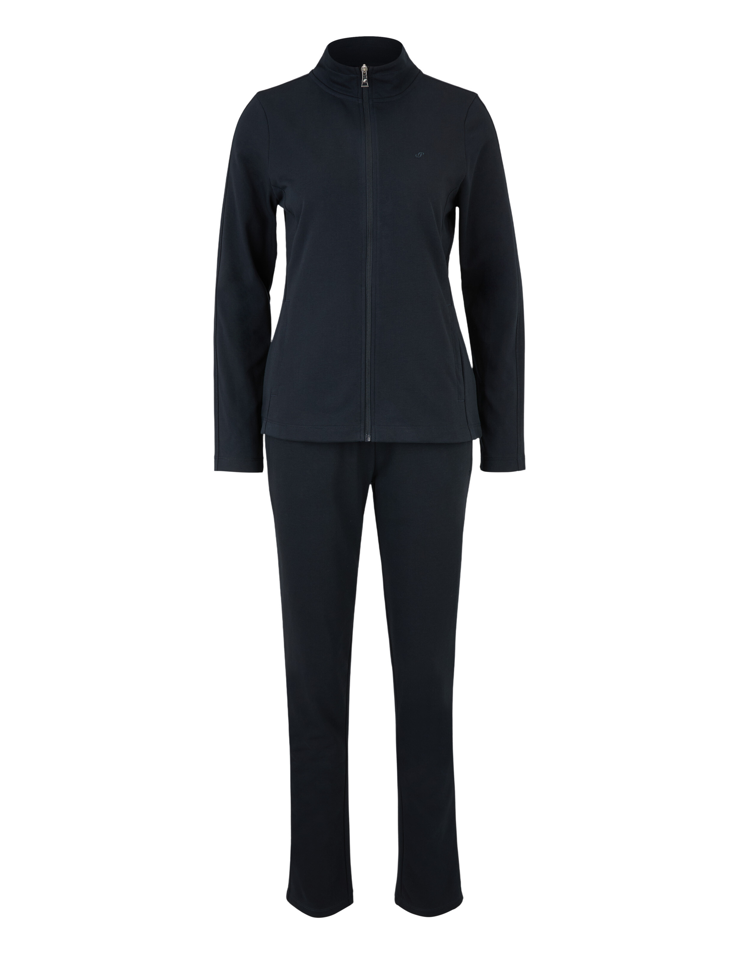 Gemütliches Set aus schwarzer Jacke mit Reißverschluss und passender Hose für Freizeitkleidung.