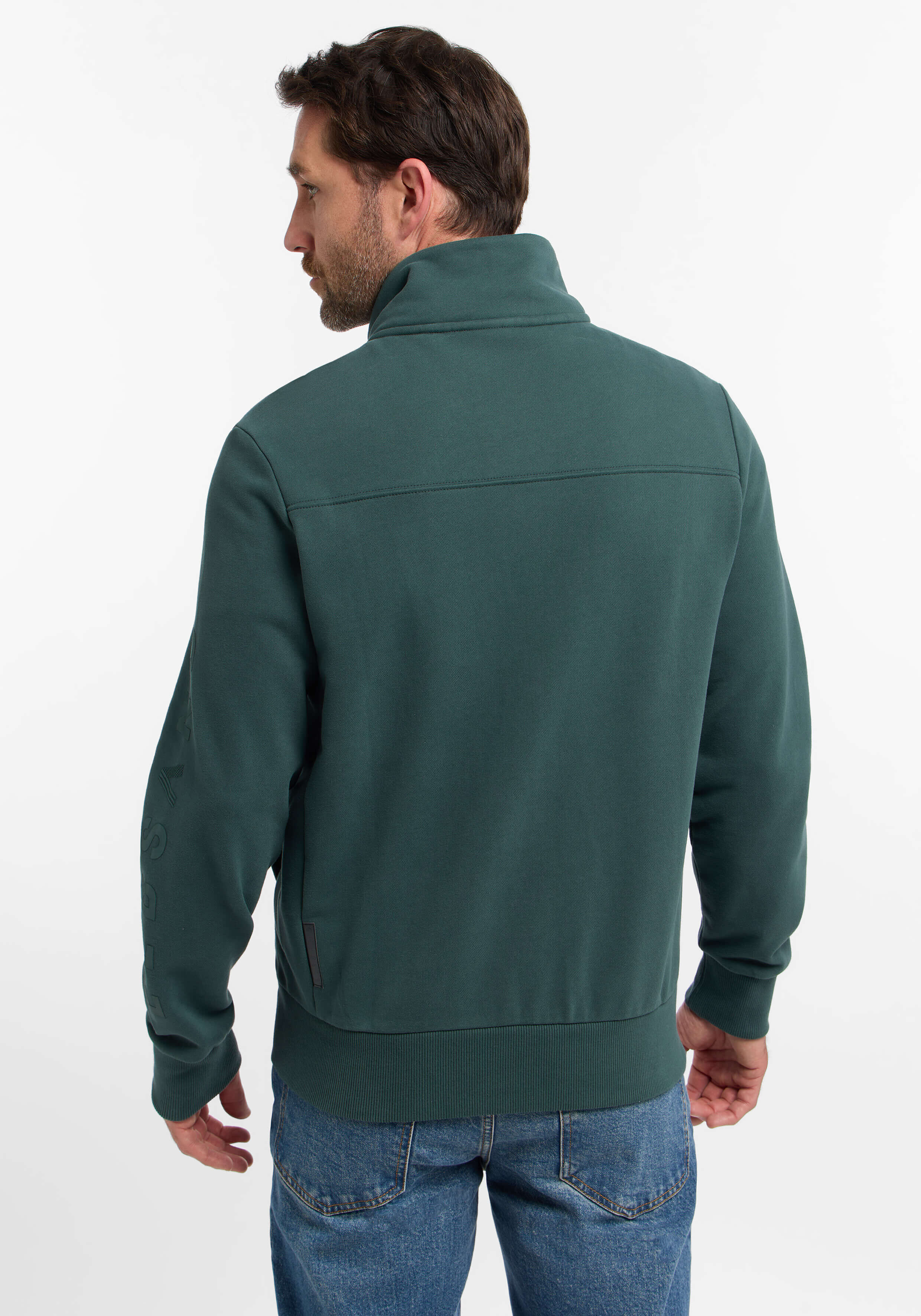 Grüne Freizeitjacke für Herren mit hohem Kragen, perfekt für entspannte Ausflüge.