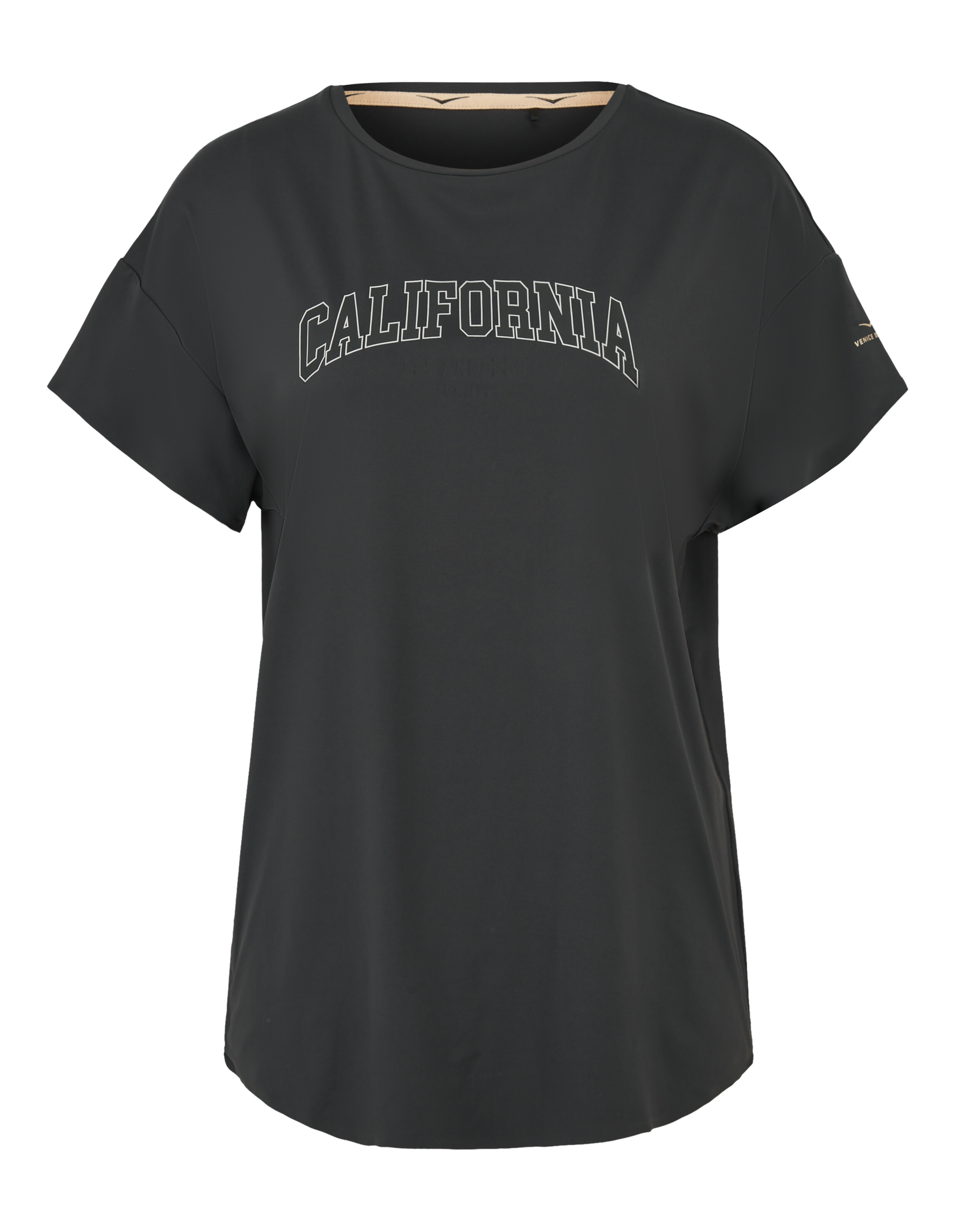 Schwarzes, lässiges T-Shirt mit „CALIFORNIA“-Aufdruck, perfekt für entspannte Ausflüge.