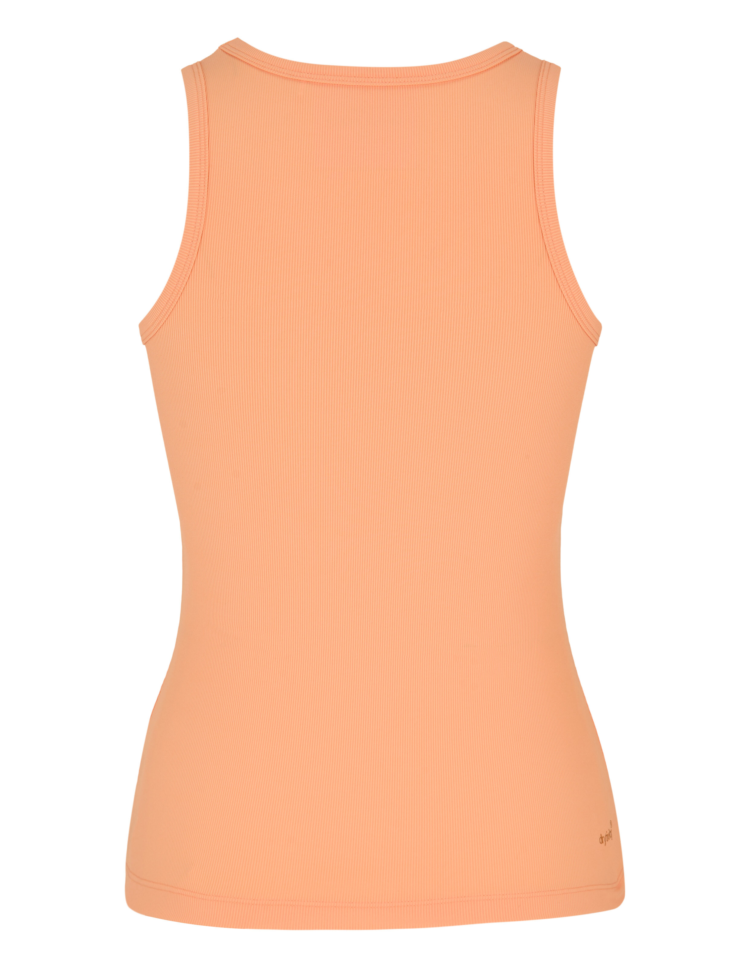 Pfirsichfarbenes, geripptes Tanktop für lässige, bequeme Loungewear auf weißem Hintergrund.