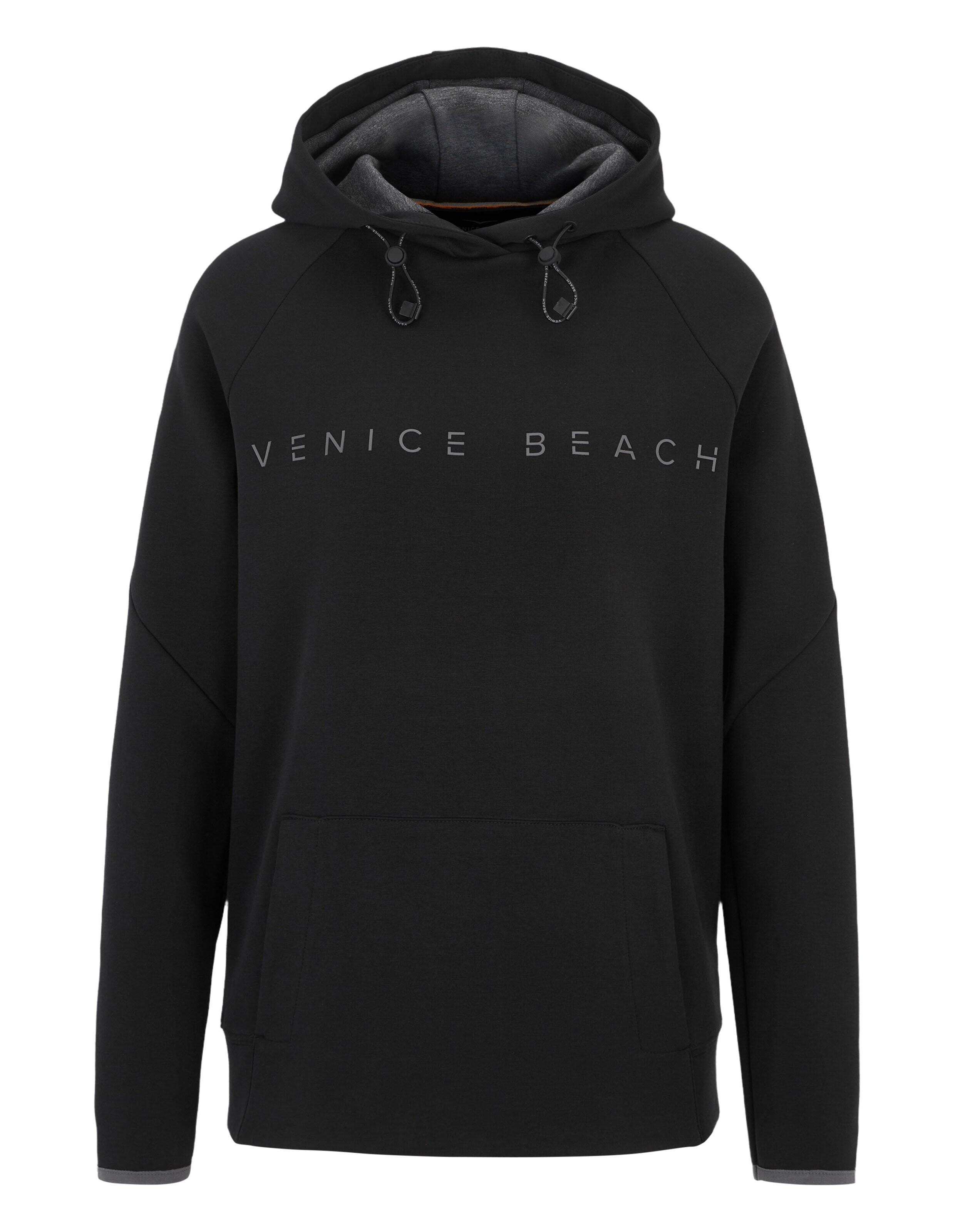 Schwarzer Venice Beach Leny Kapuzenpullover mit Kapuze mit Kordelzug und Vordertasche für Freizeitkleidung.