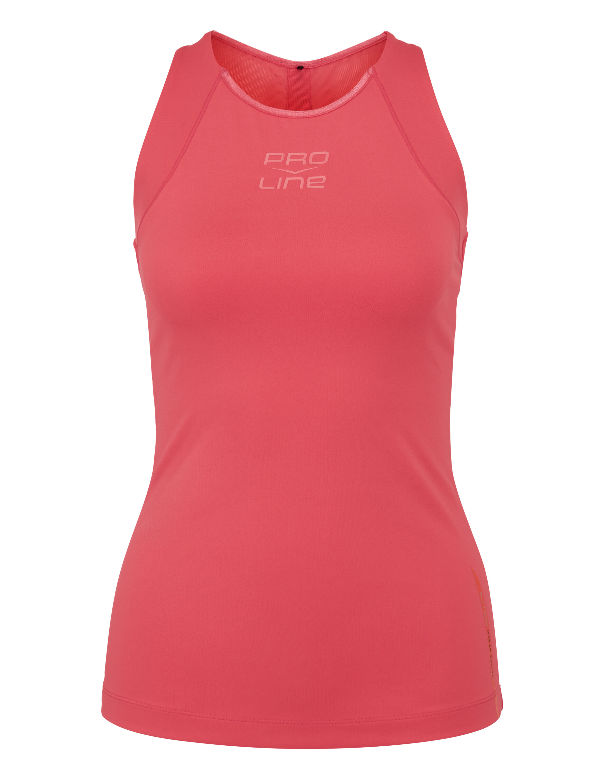 Ärmelloses rosafarbenes Sporttop für Damen mit tailliertem Design und Logo-Detail.