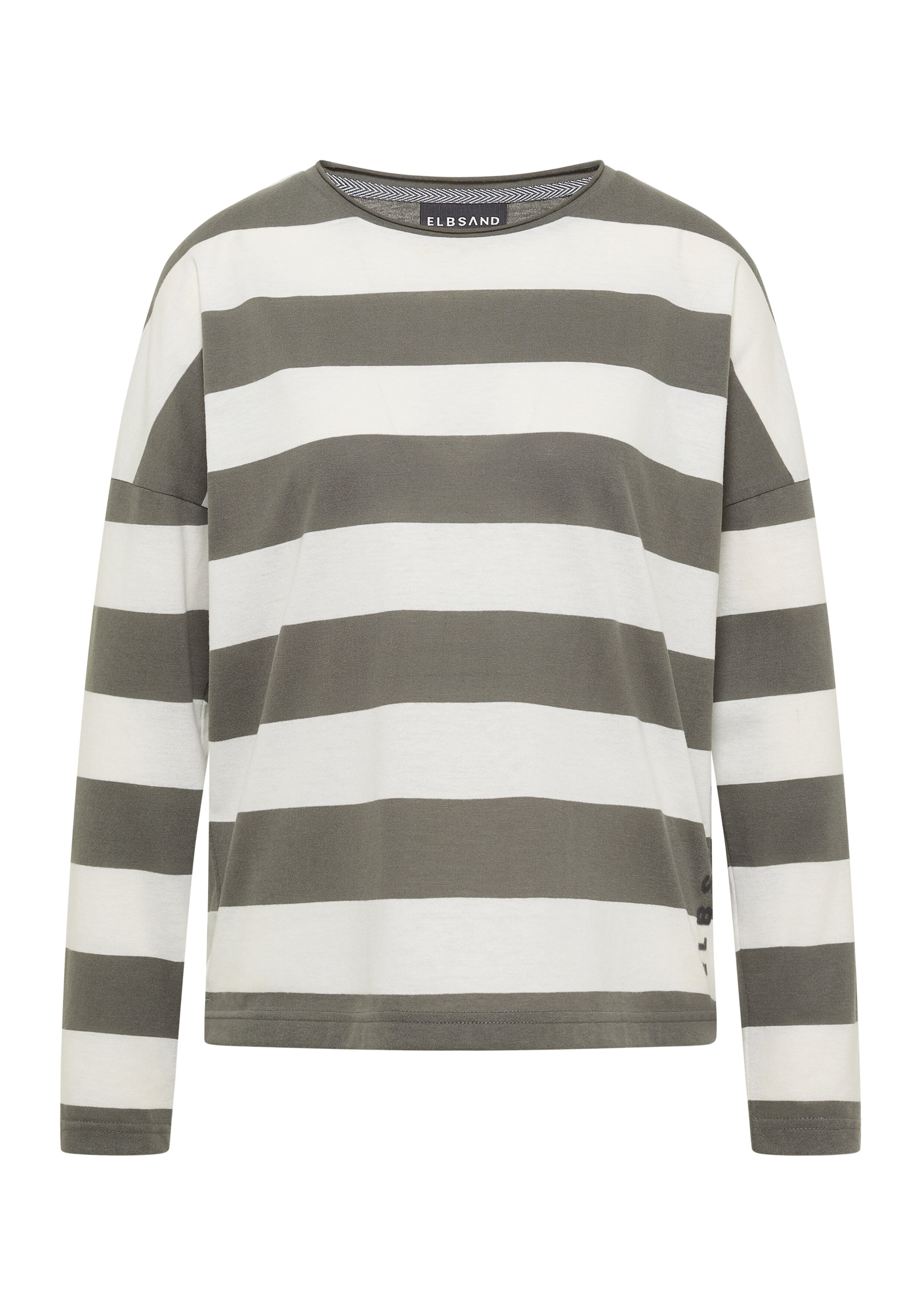 ELBSAND Langarmshirt in Oliv und Weiß gestreift für gemütliche Freizeitkleidung.