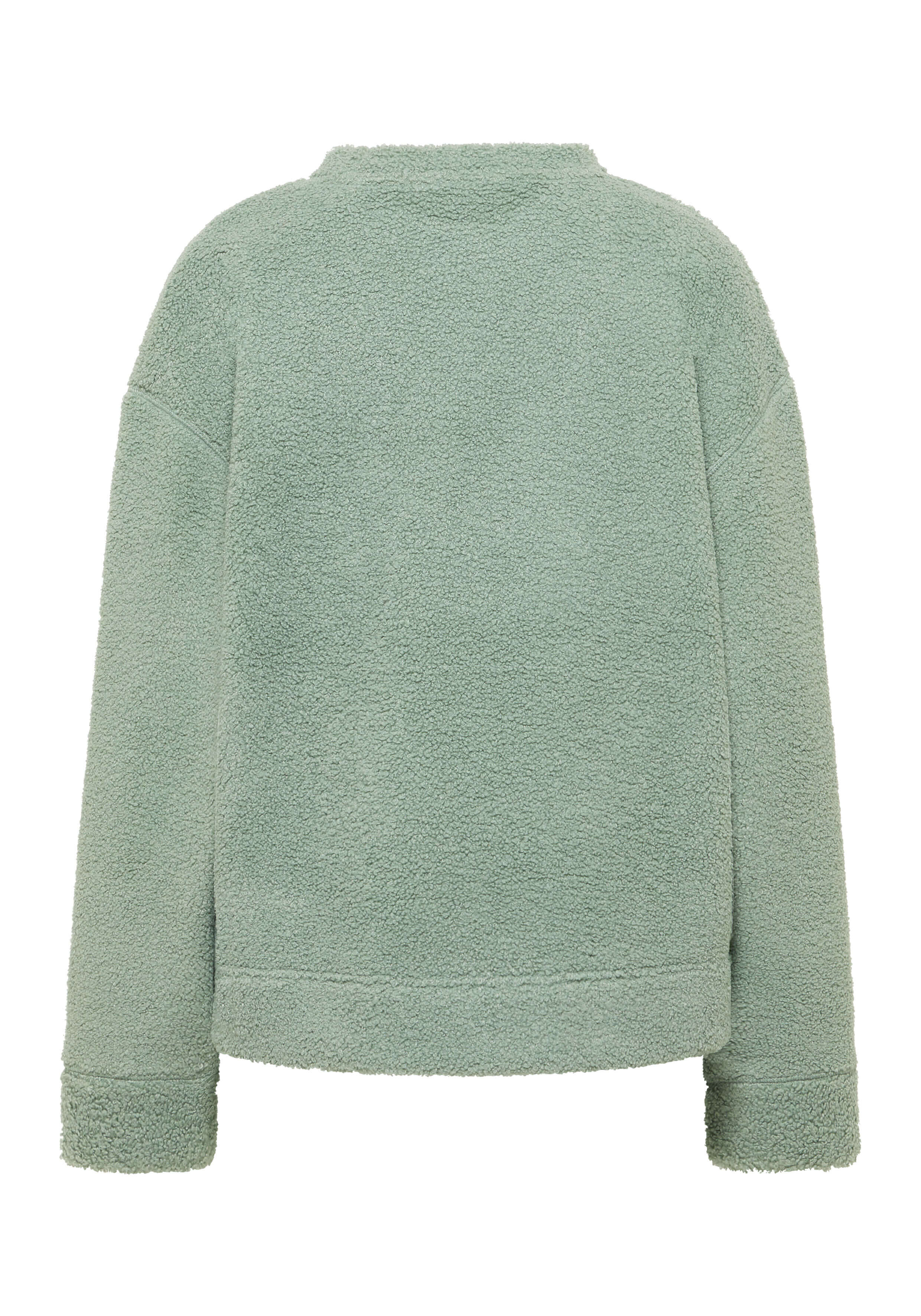 Kuschelige grüne Fleecejacke mit entspannter Passform und weicher Textur, perfekt für Freizeitkleidung.