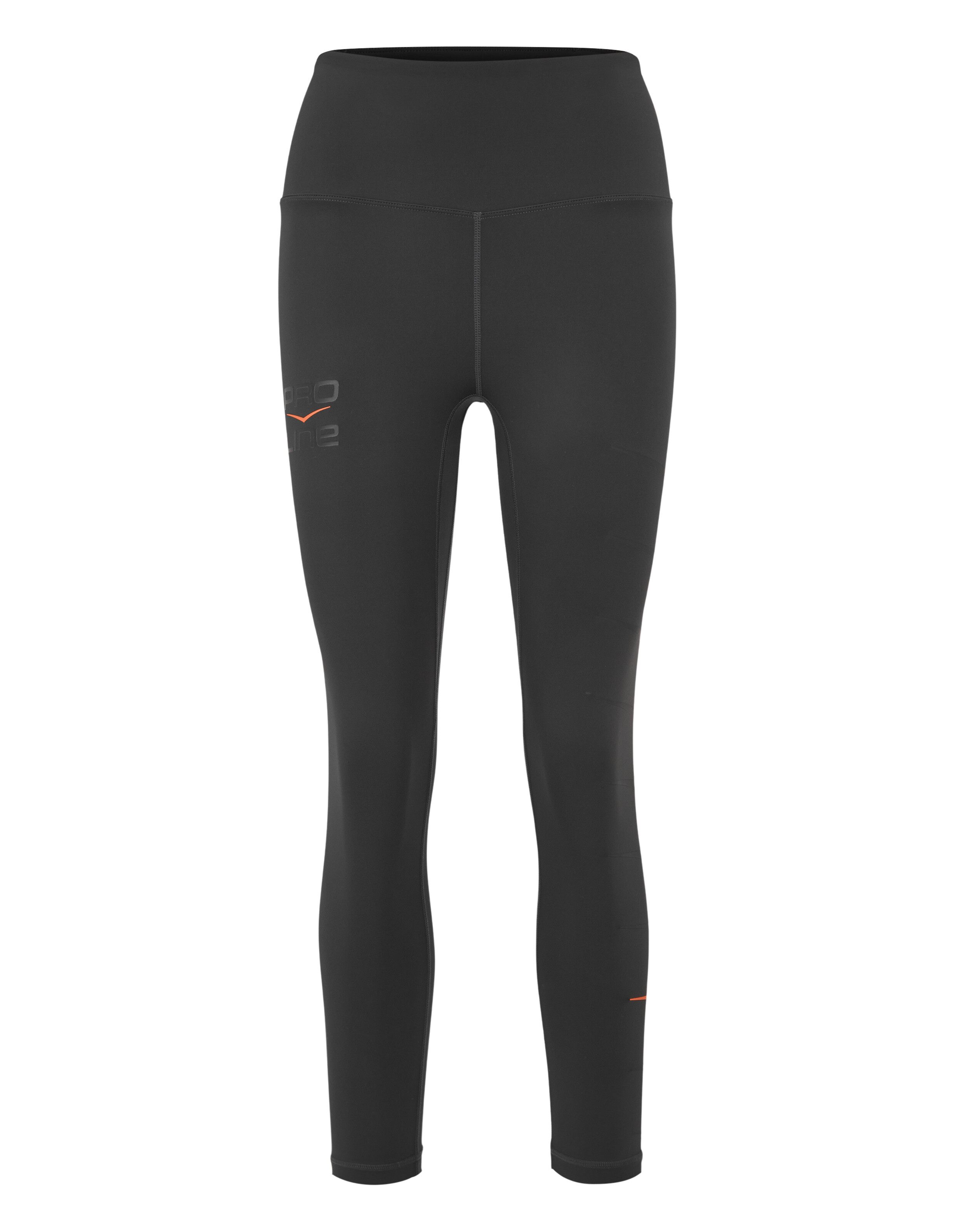 Schwarze ELBSAND-Leggings mit hohem Bund und orangefarbenem Logo-Detail für Freizeitkleidung.