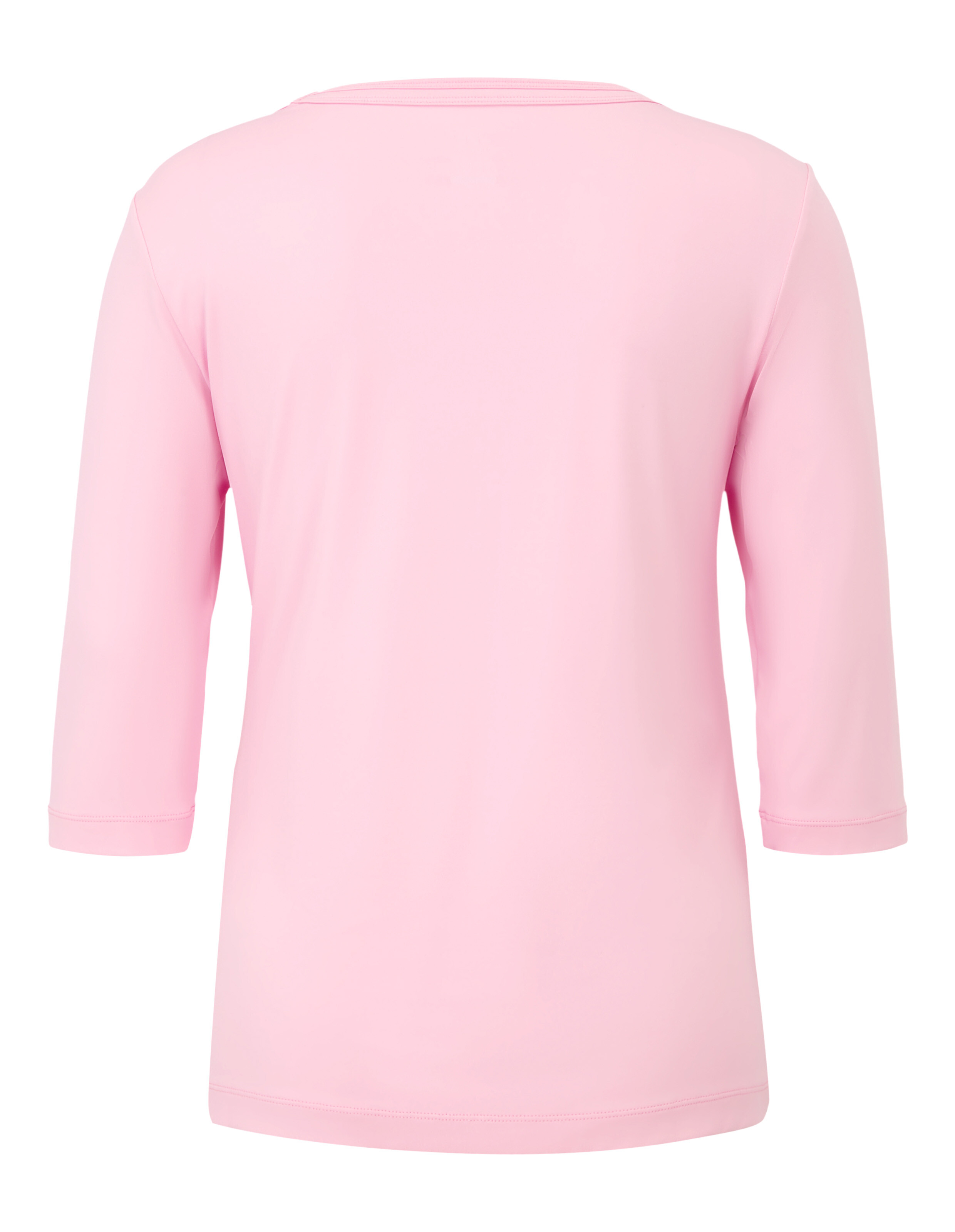 Rosa Oberteil mit Dreiviertelärmeln und schlichtem Design, von hinten gezeigt, ohne sichtbare Details oder Muster.