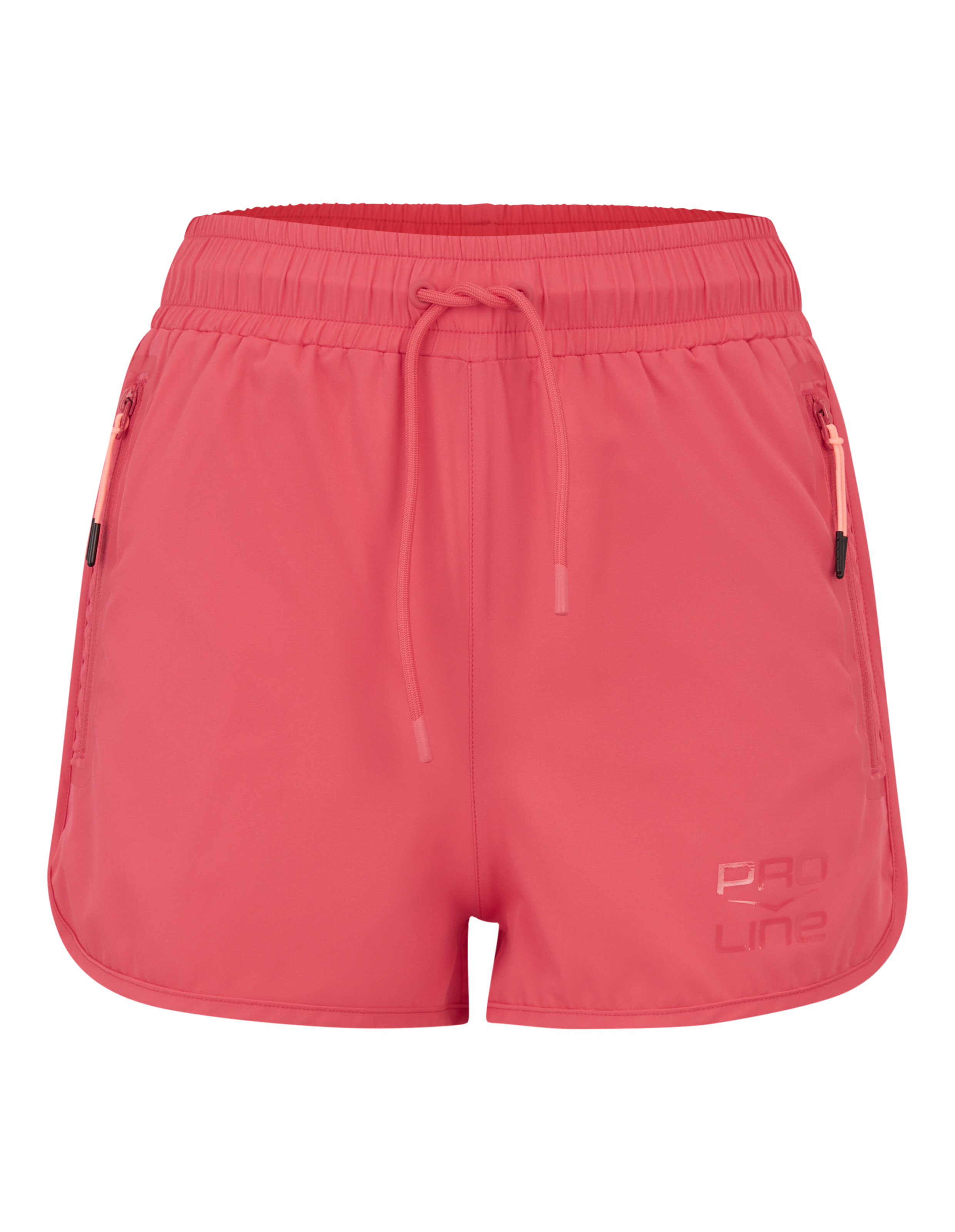 Lässige Sportshorts in Rosa mit elastischem Bund und Seitentaschen mit Reißverschluss.