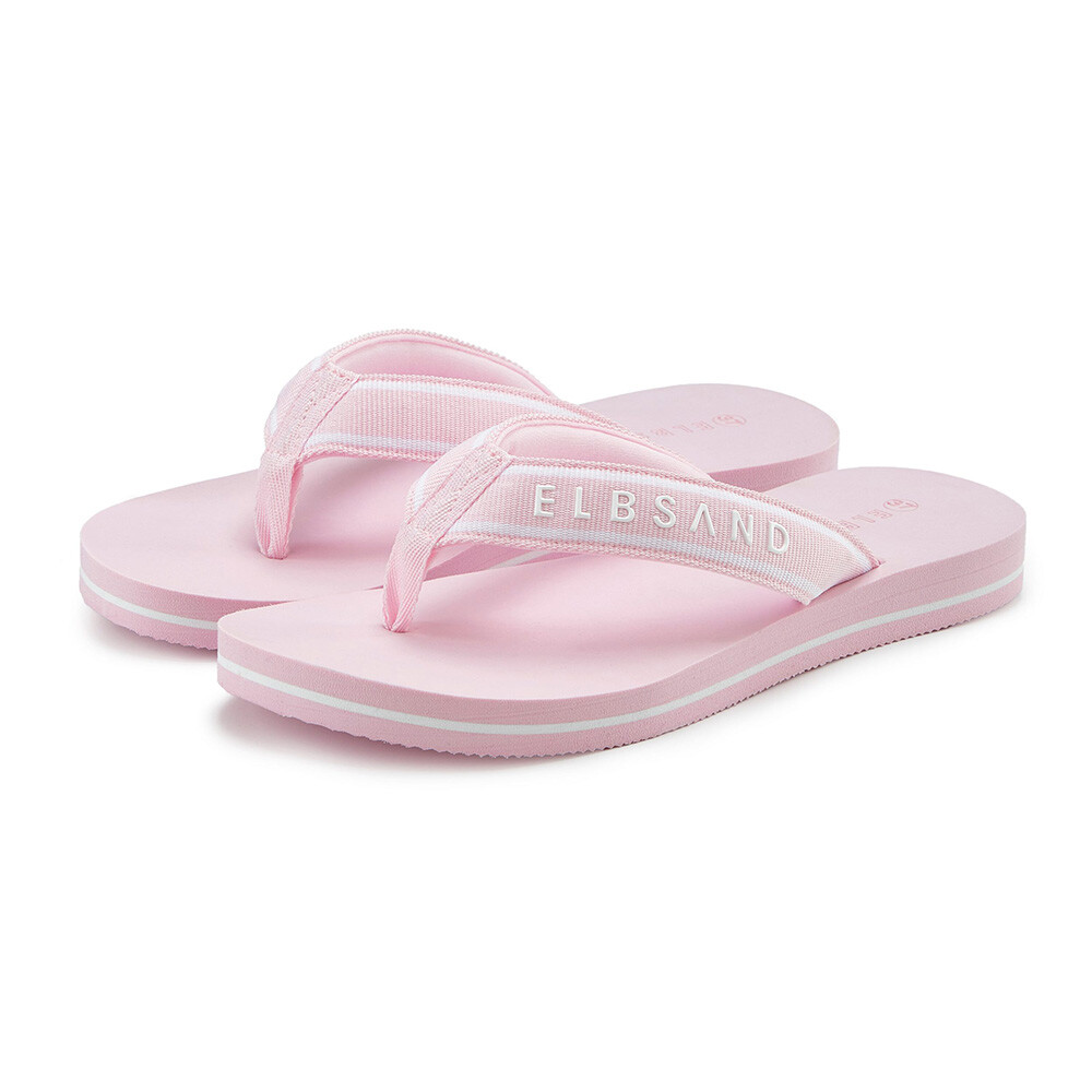 Rosa Flip-Flops mit ELBSAND-Branding, perfekt für lässige Sommerkleidung.