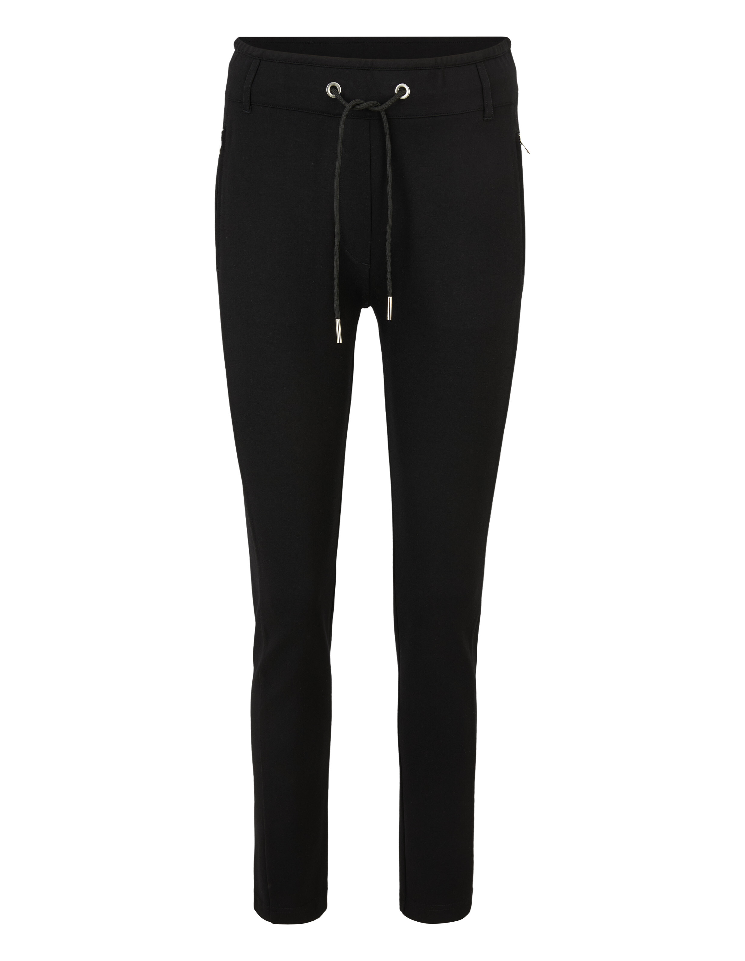 Schwarze Jogginghose mit Tunnelzug und zwei Taschen, schmal geschnitten, perfekt für Freizeit oder sportliche Aktivitäten.