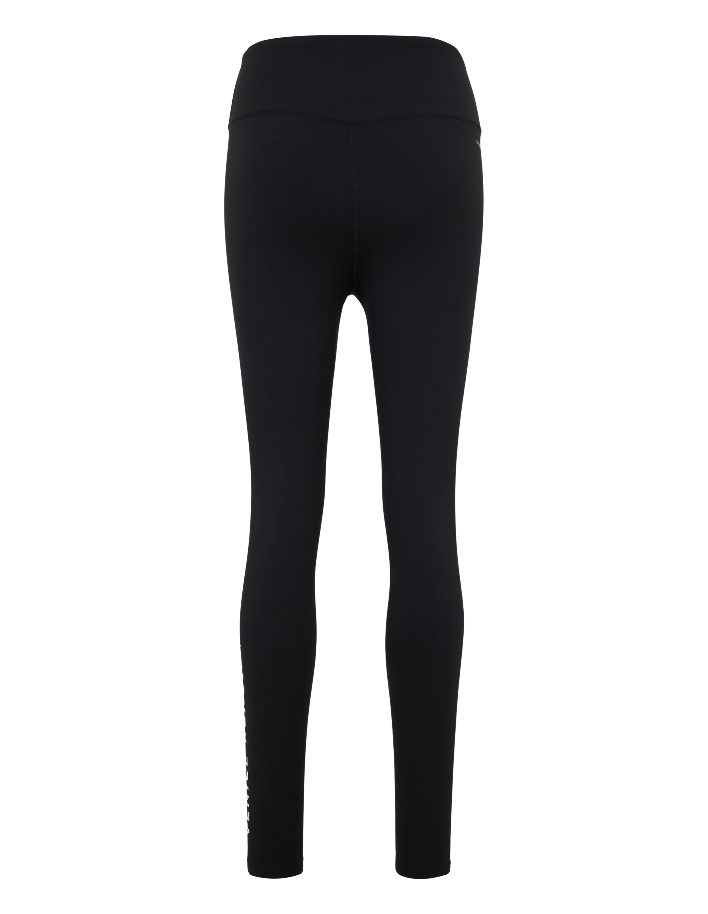 Rückansicht einer schwarzen Leggings mit hoher Taille für Freizeitkleidung und Faulenzen.