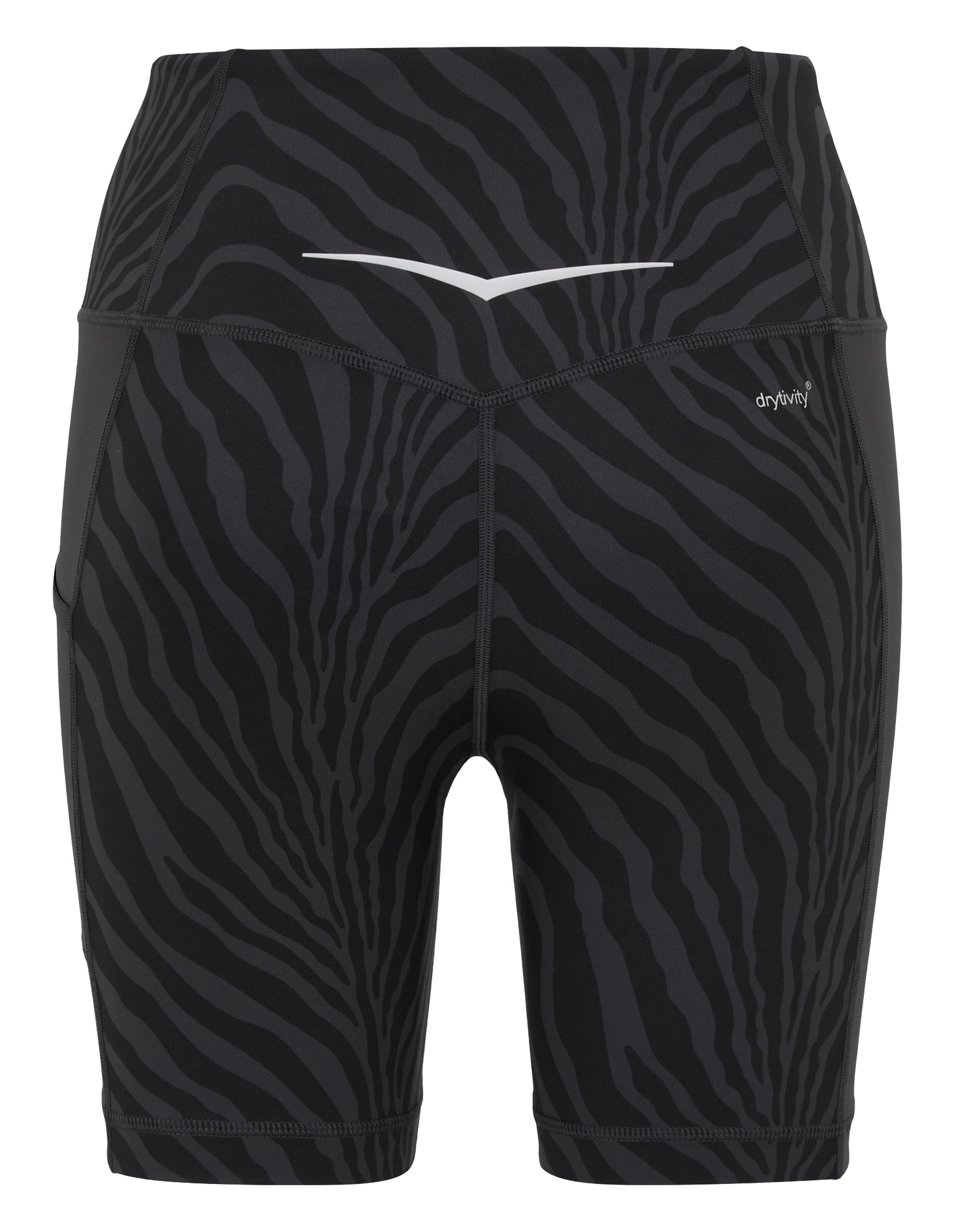 Schwarze Sportshorts mit hohem Bund und Zebramuster für Freizeitkleidung.
