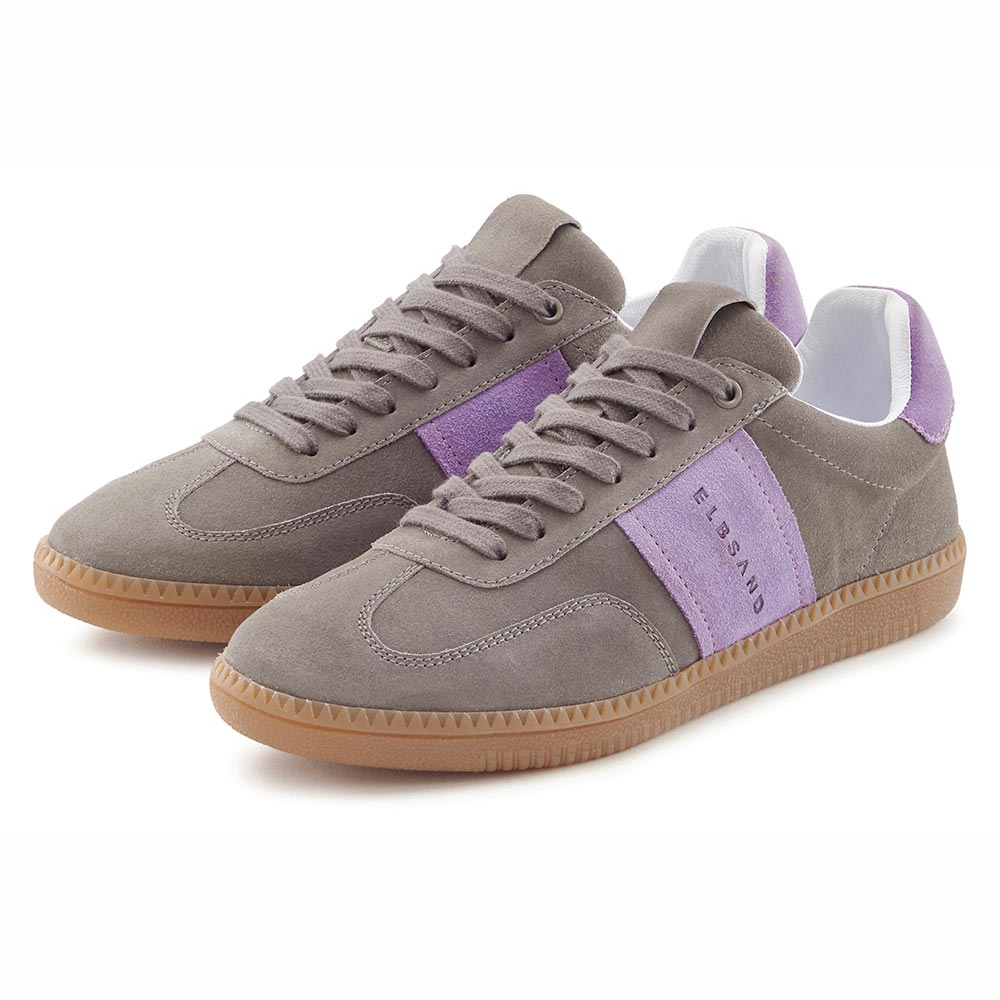 Grau-lila Freizeit-Sneaker mit Wildleder-Finish und Gummisohle.