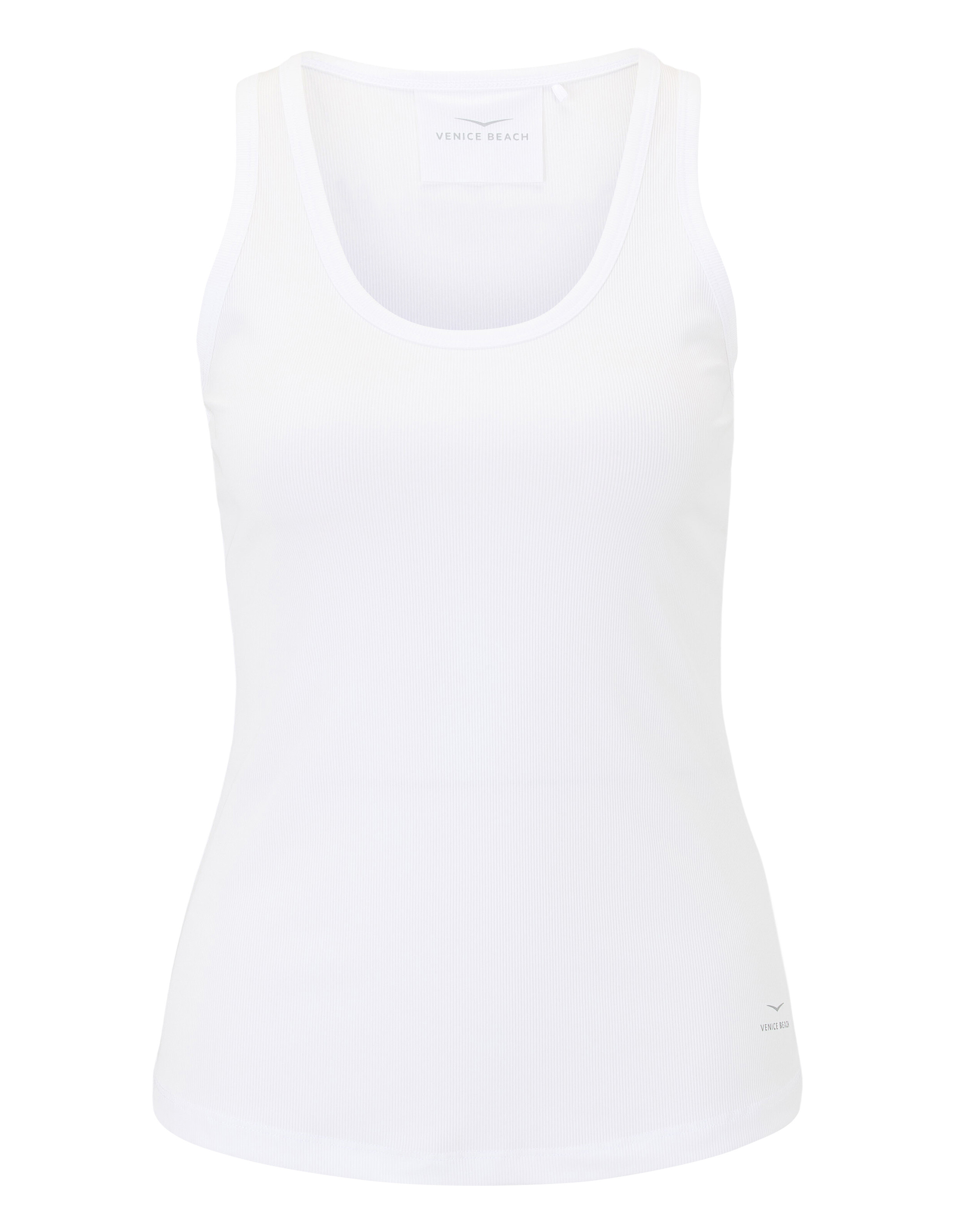 Weißes, geripptes Tanktop von Venice Beach, perfekt für Freizeitkleidung und zum Faulenzen.