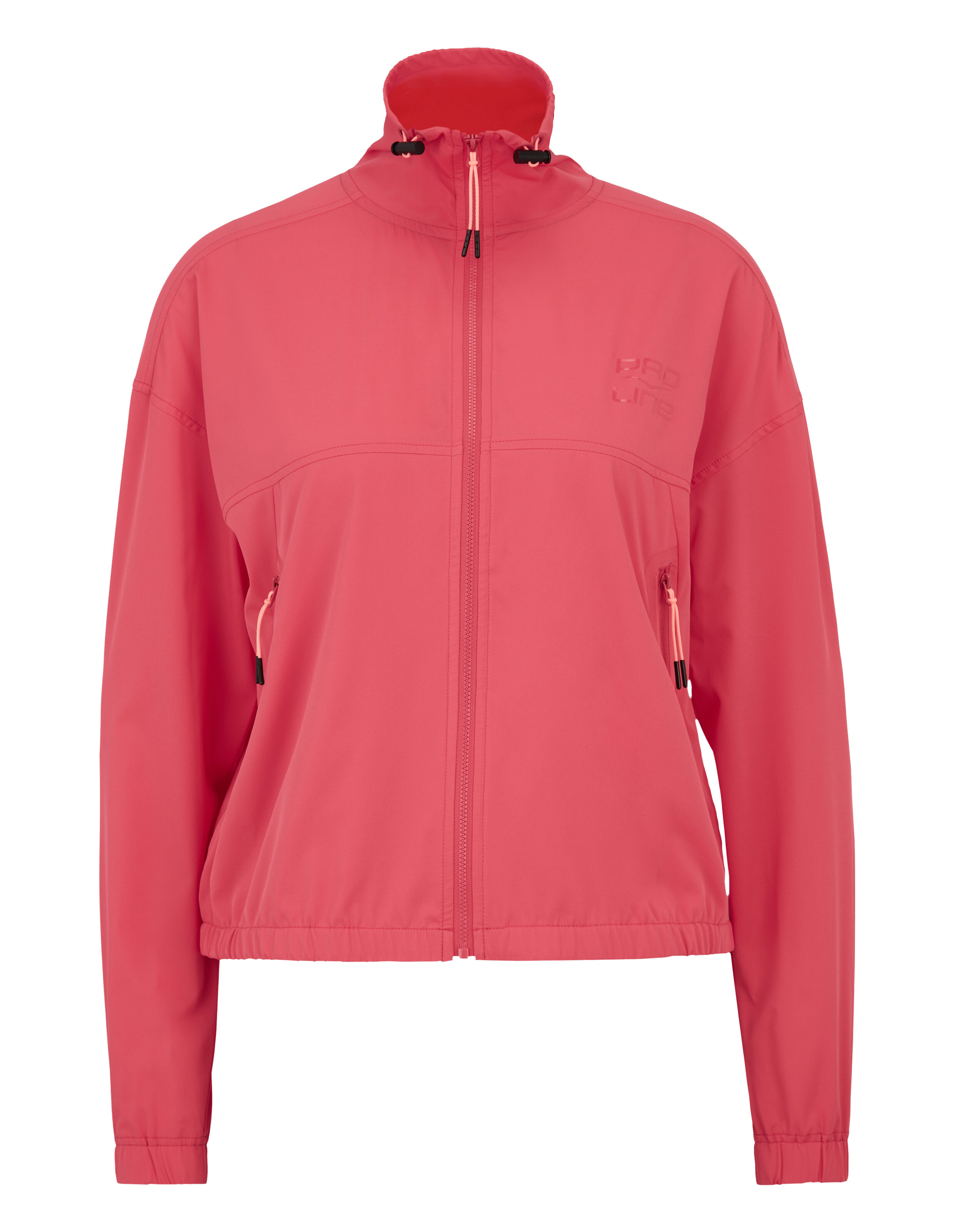 Rosa Freizeitjacke mit Reißverschluss, hohem Kragen und Kordelzug für bequemes Tragen im Alltag.