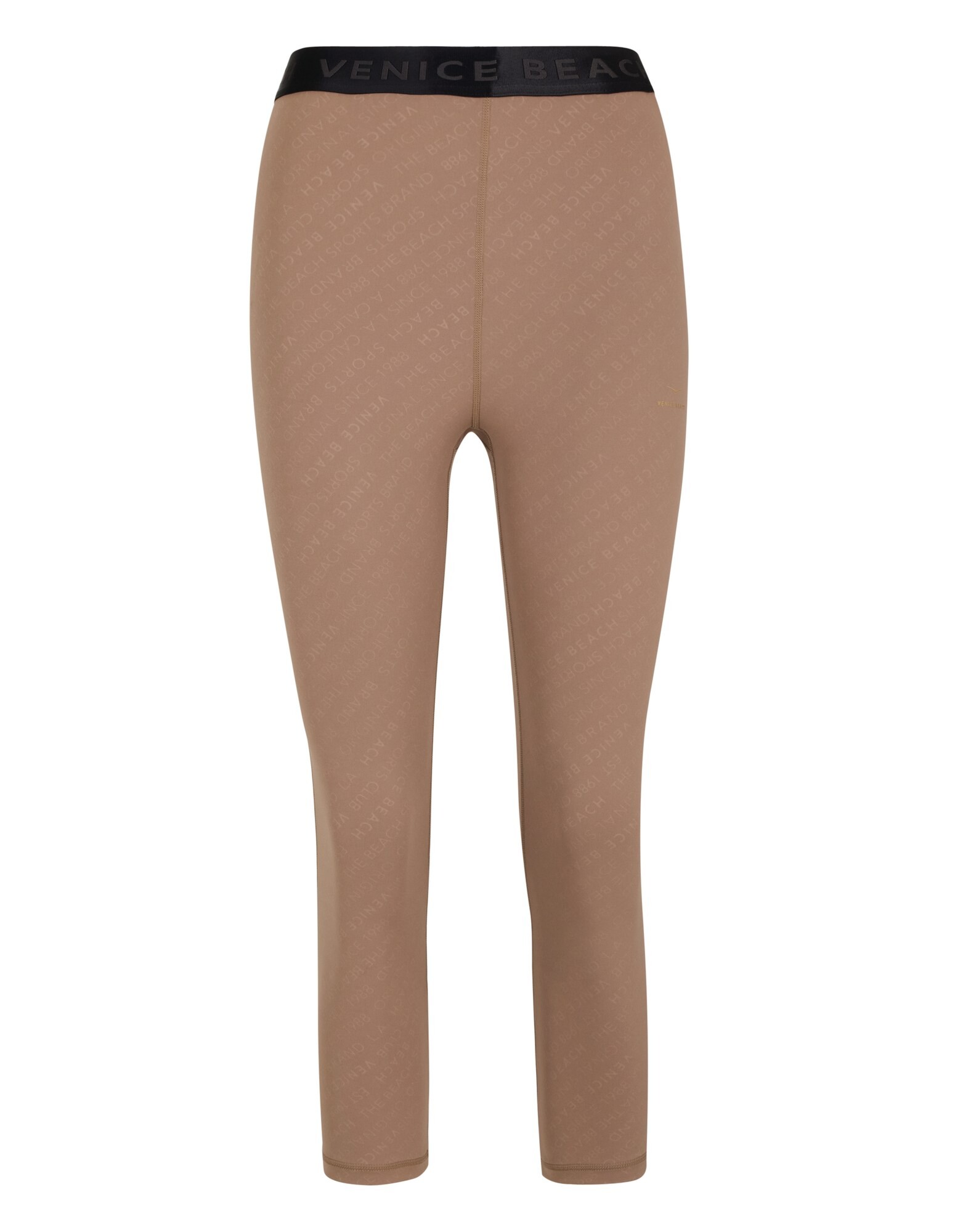 Beigefarbene Leggings mit Venice Beach-Logo, perfekt für Freizeitkleidung und Faulenzen.