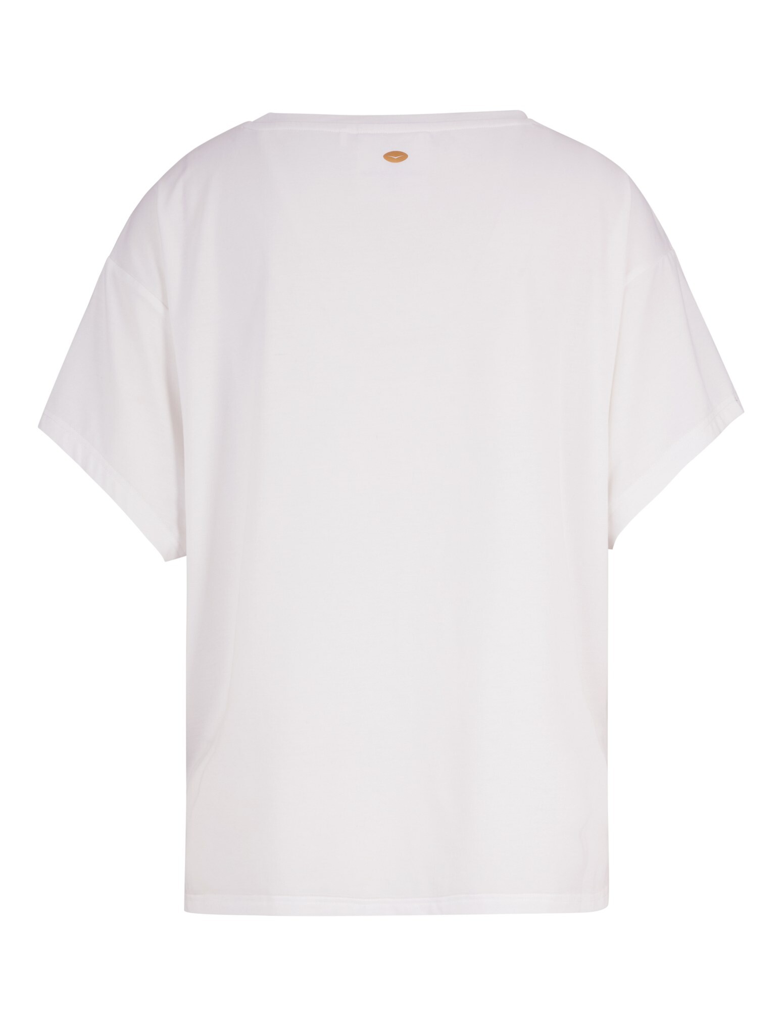 Rückansicht eines gemütlichen weißen, übergroßen T-Shirts mit kurzen Ärmeln.