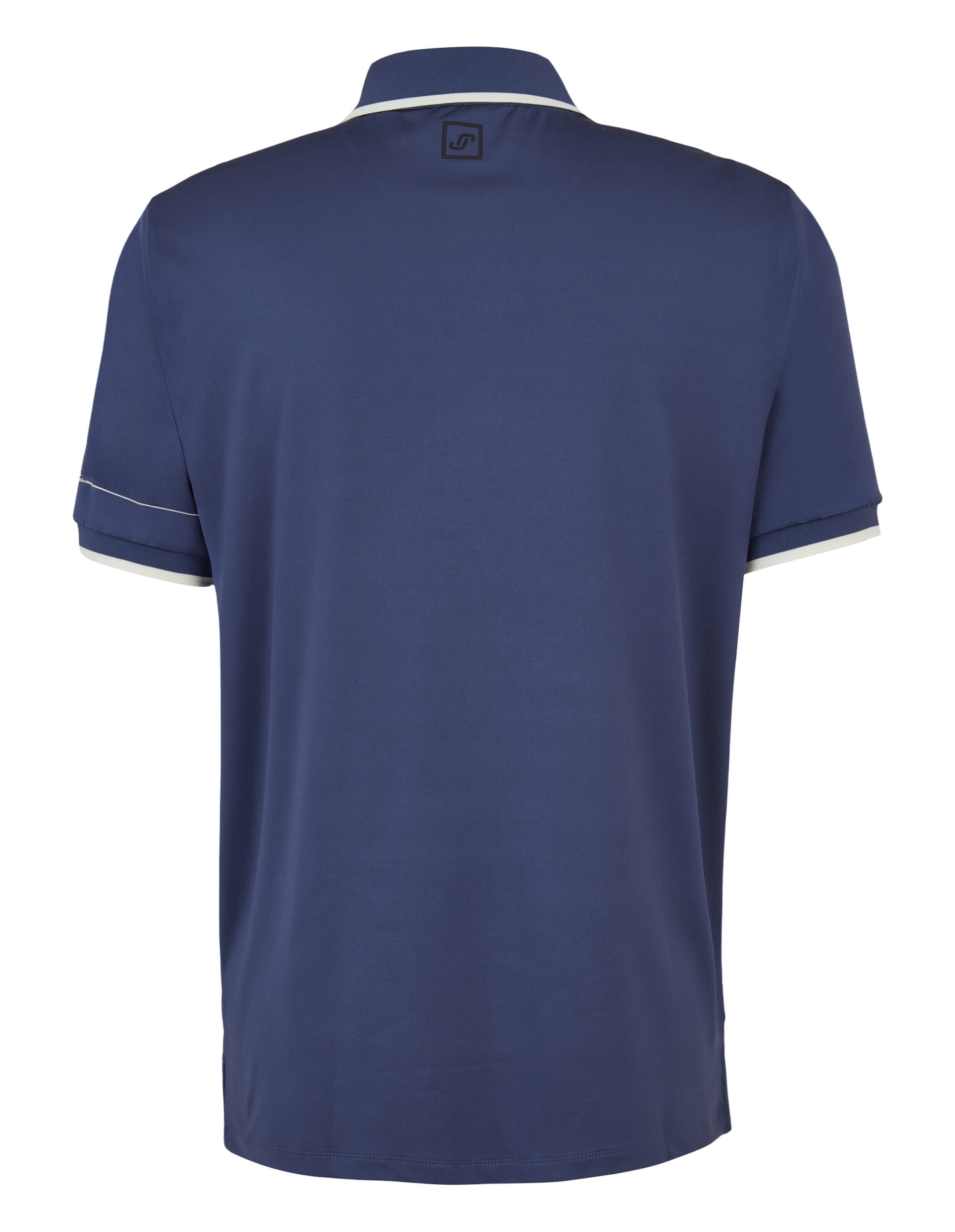 Marineblaues Poloshirt mit weißem Besatz, perfekt für Freizeitkleidung.