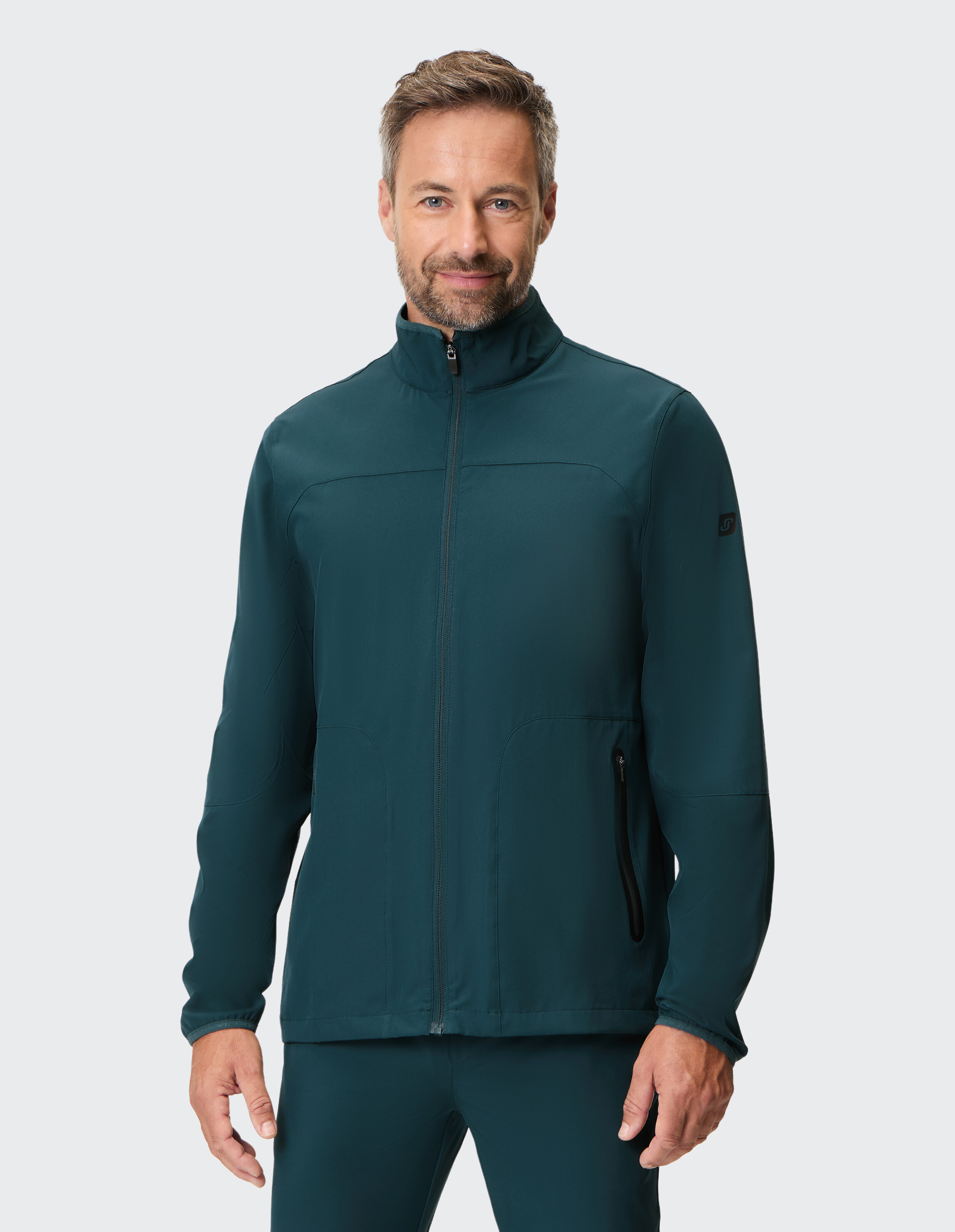 Blaugrüne Herrenjacke mit Reißverschluss, lässiger Stil, perfekt zum Faulenzen oder für Outdoor-Aktivitäten.