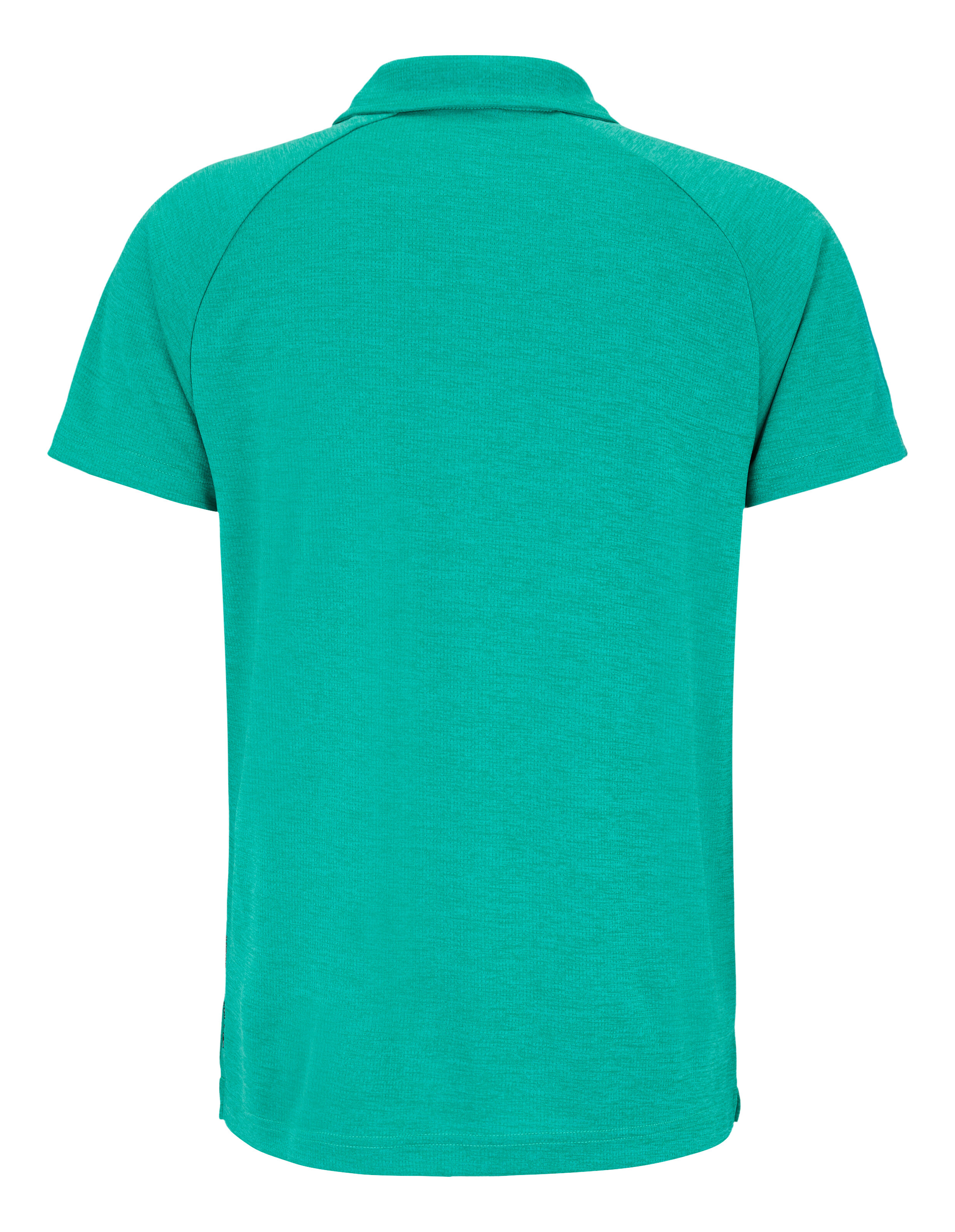 Ein türkisgrünes Poloshirt mit kurzen Ärmeln und einem Kragen.