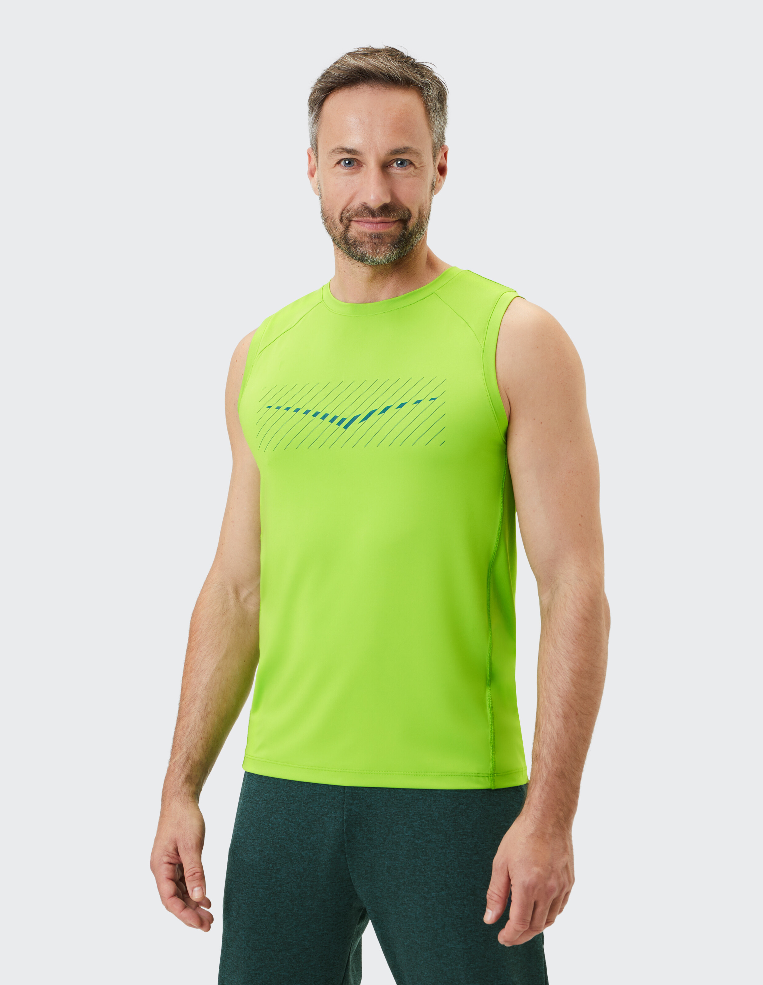 Ärmelloses, leuchtend grünes Sportoberteil für Herren mit stilvollem Design.