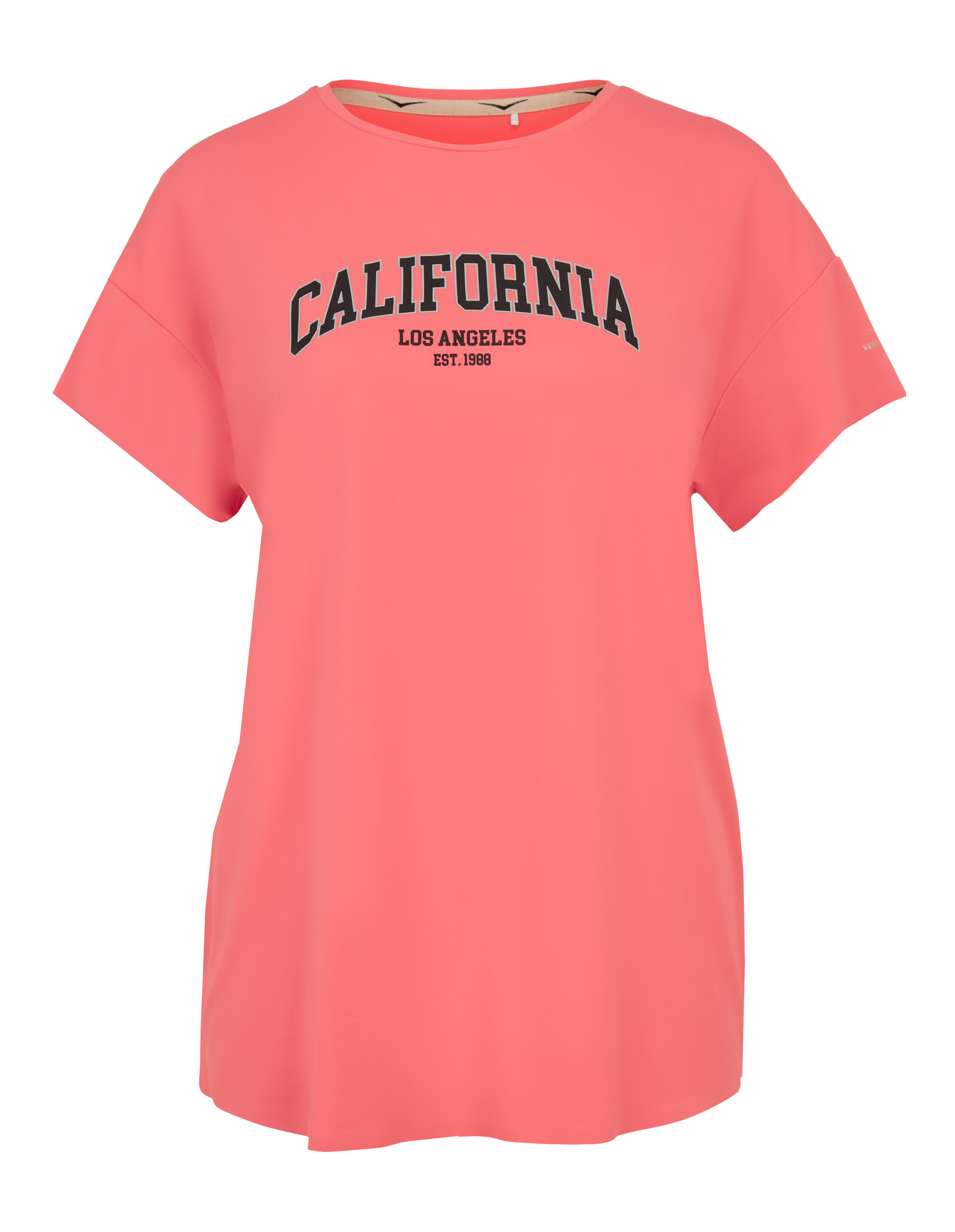 Lässiges T-Shirt in Korallenrosa mit „California Los Angeles“-Grafikdruck.