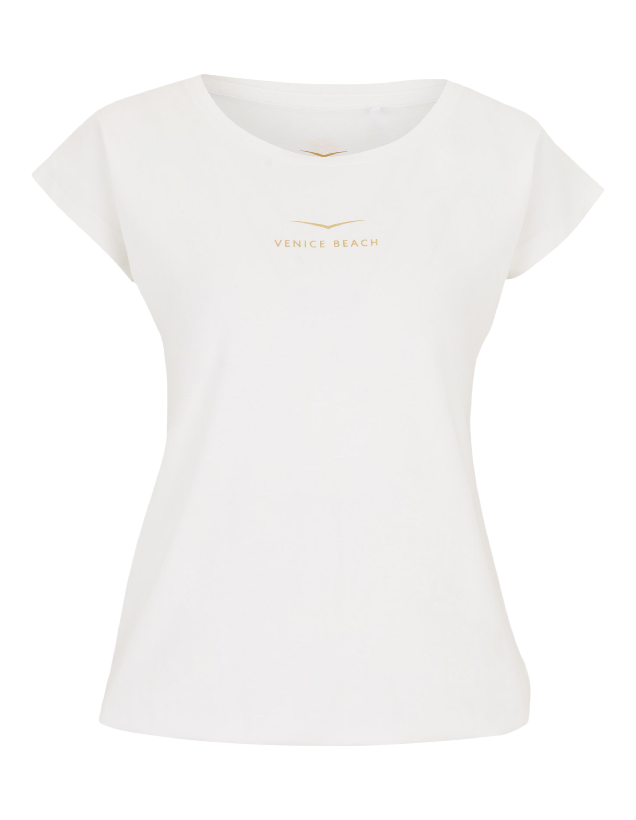 Weißes, lässiges T-Shirt mit „Venice Beach“-Aufdruck, kurzen Ärmeln und entspannter Passform.