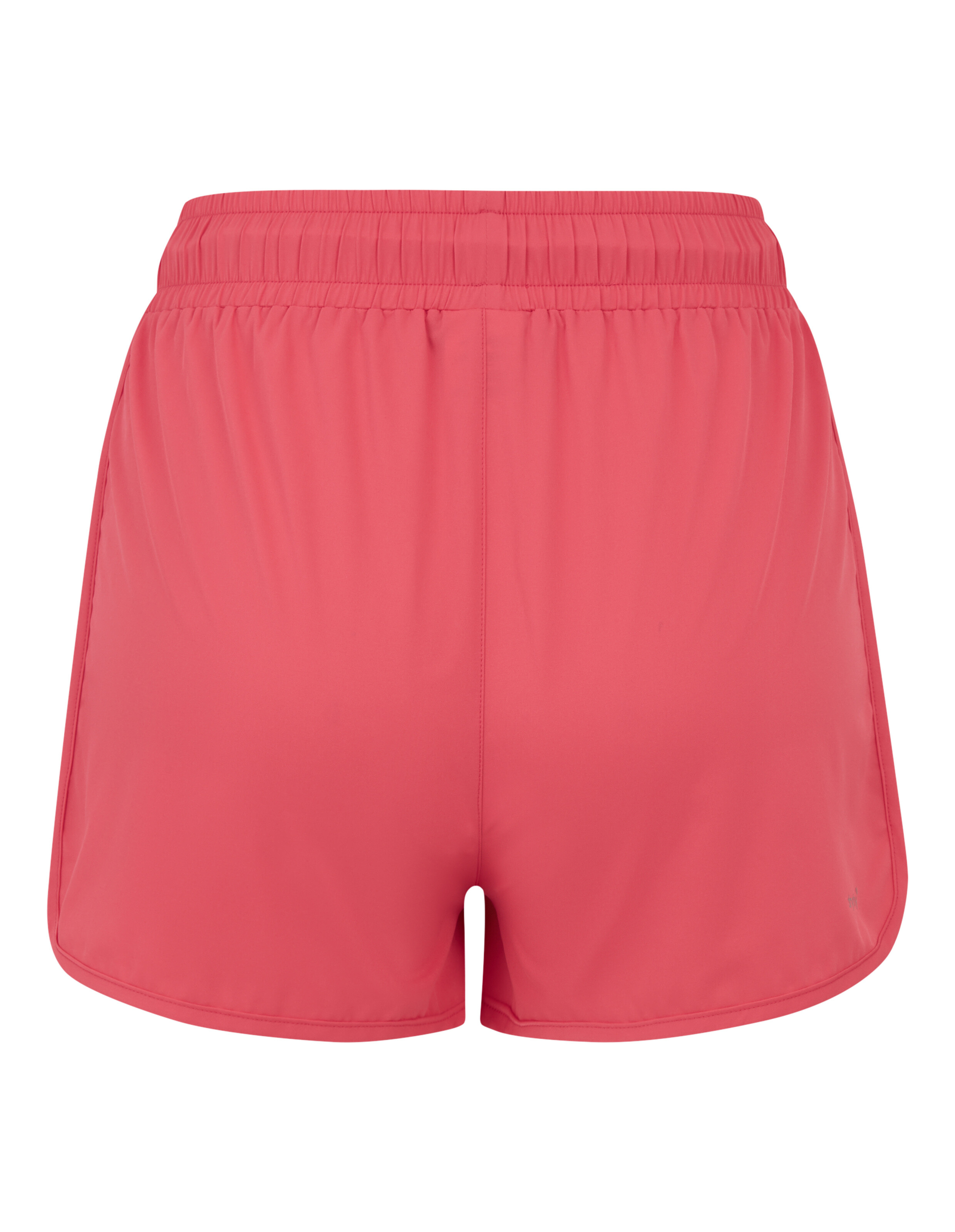 Rückansicht einer rosa Freizeitshorts mit elastischem Bund für mehr Komfort.