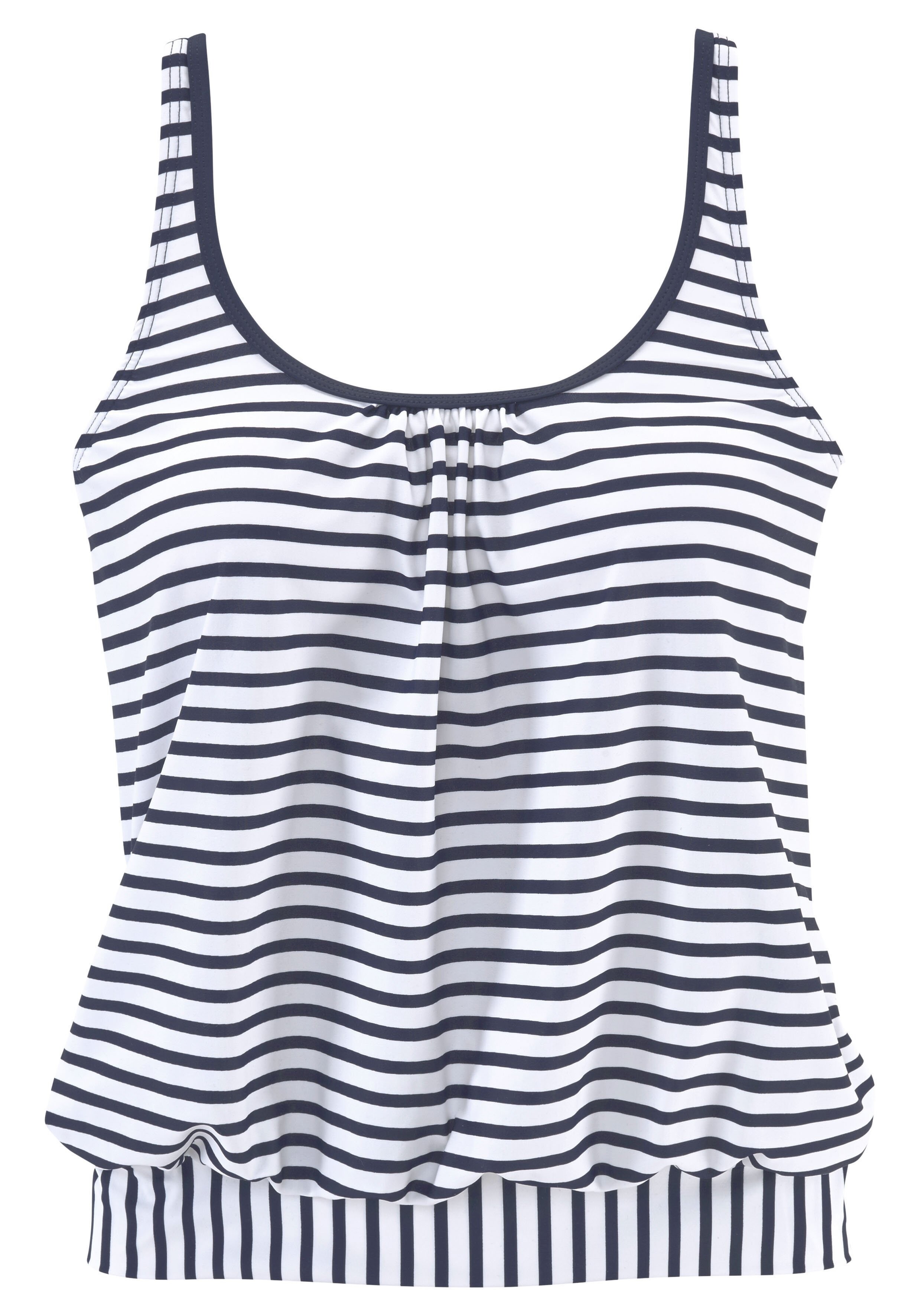 Marineblau-weiß gestreiftes Tanktop mit entspannter Passform und U-Ausschnitt.