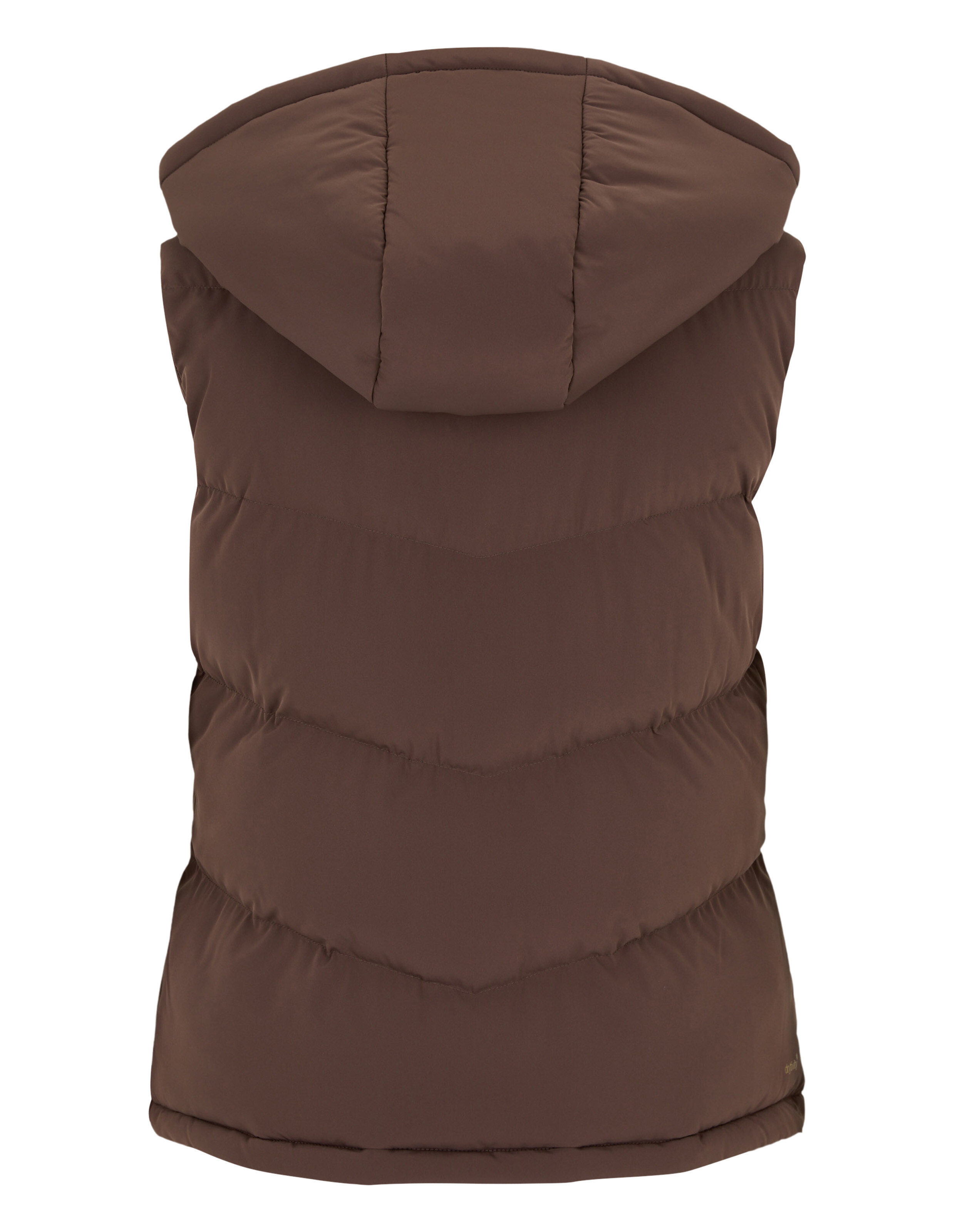 Braune Steppweste mit Kapuze und Steppmuster, ideal für Freizeitkleidung.