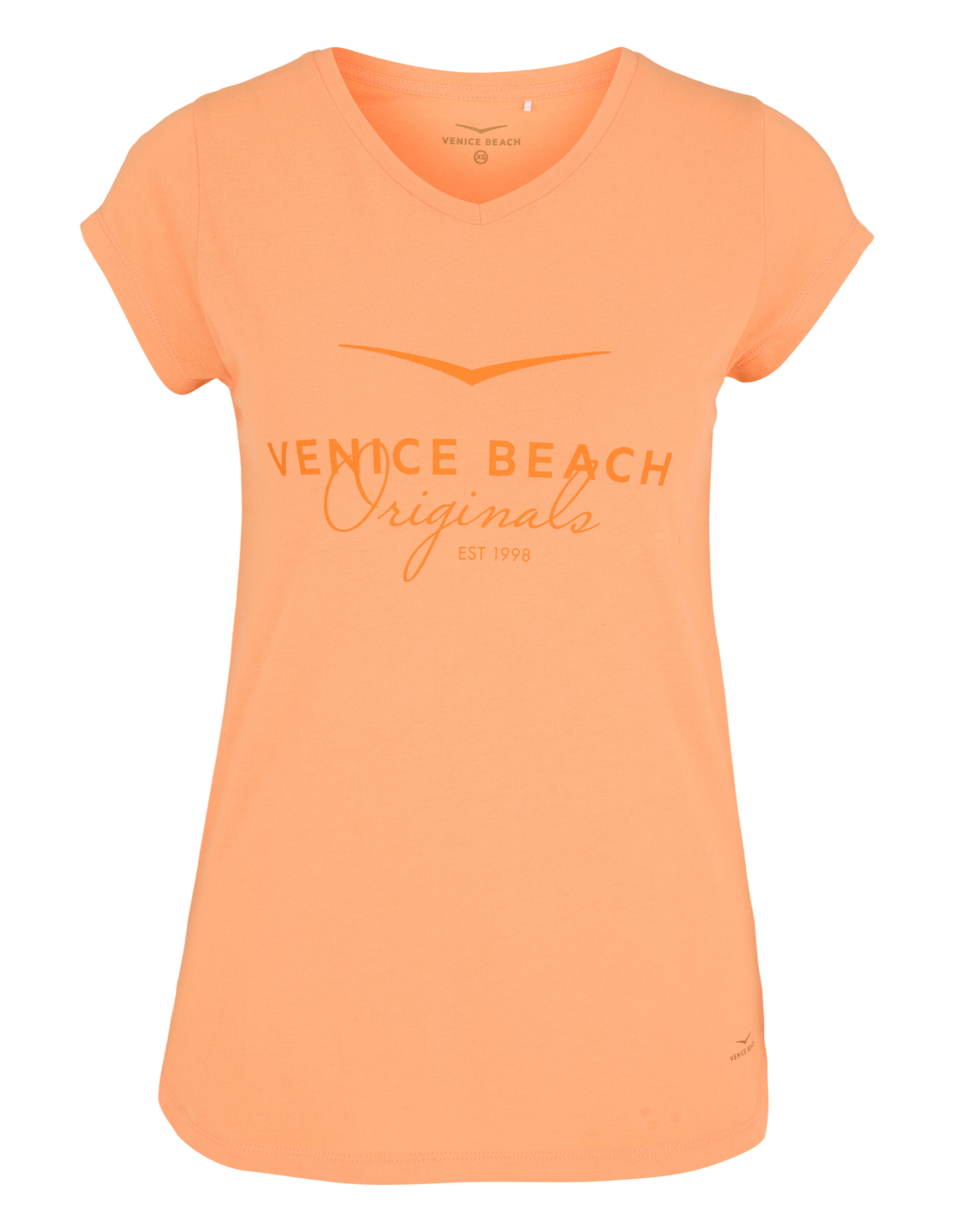 Orangefarbenes Venice Beach Alisja Kurzarmhemd mit Logo-Print für Freizeitkleidung.
