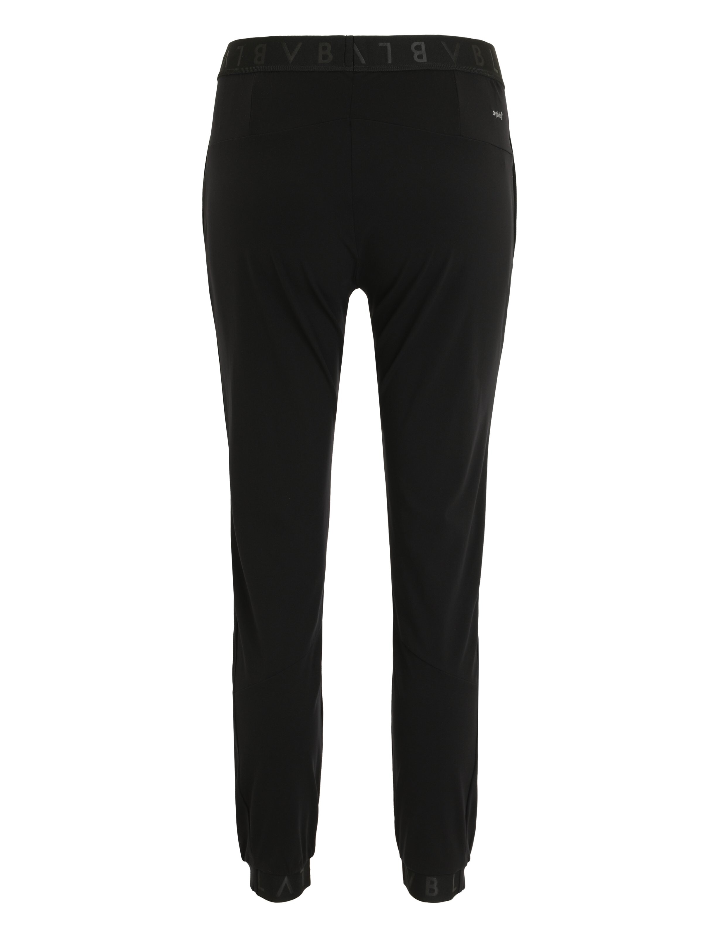 Rückansicht einer schwarzen, lässigen 7/8-Loungehose von Venice Beach mit Markenbund.